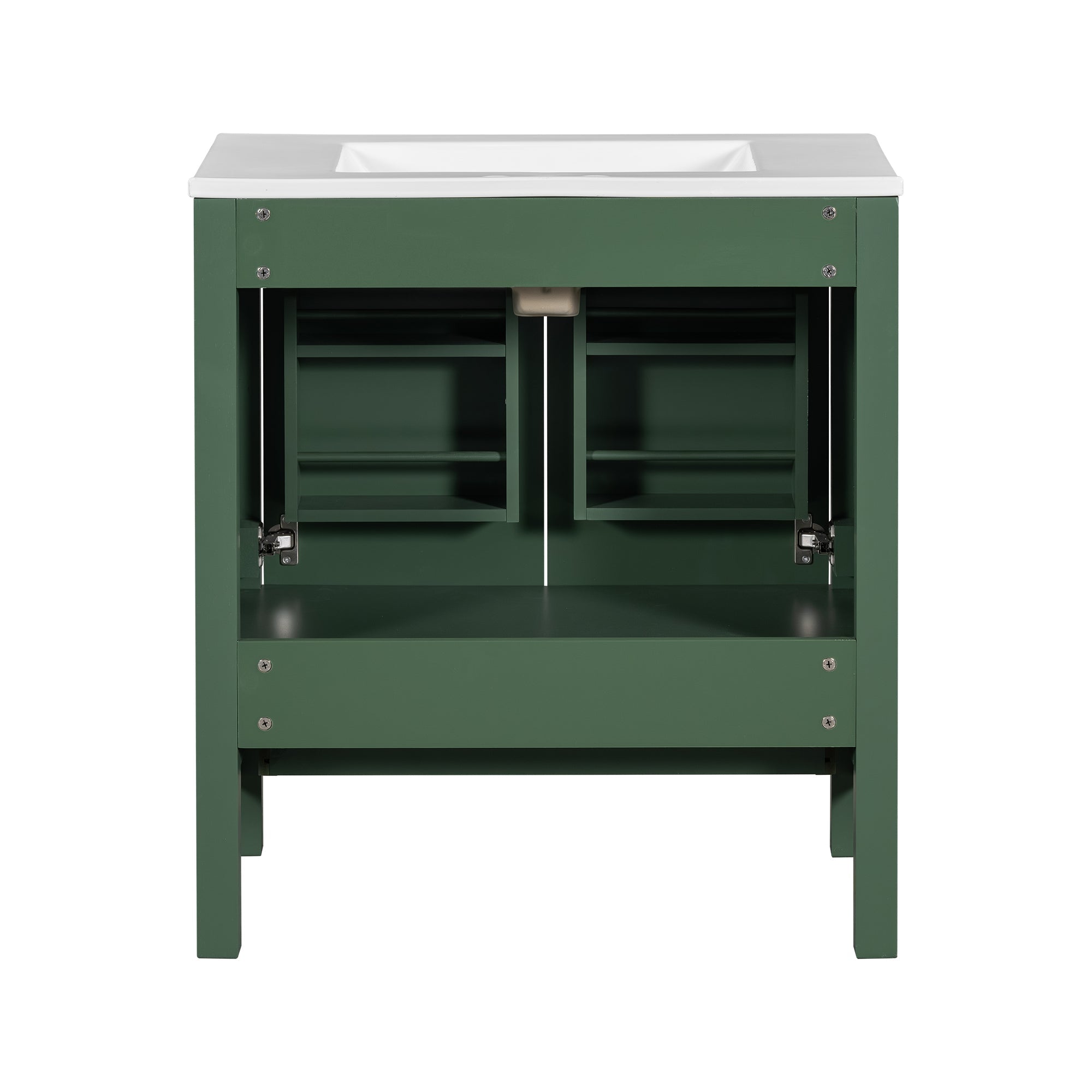 30" Green Bathroom Vanity with Single Sink, Storage Cabinet with 2 Doors and a Drawer, Soft Closure