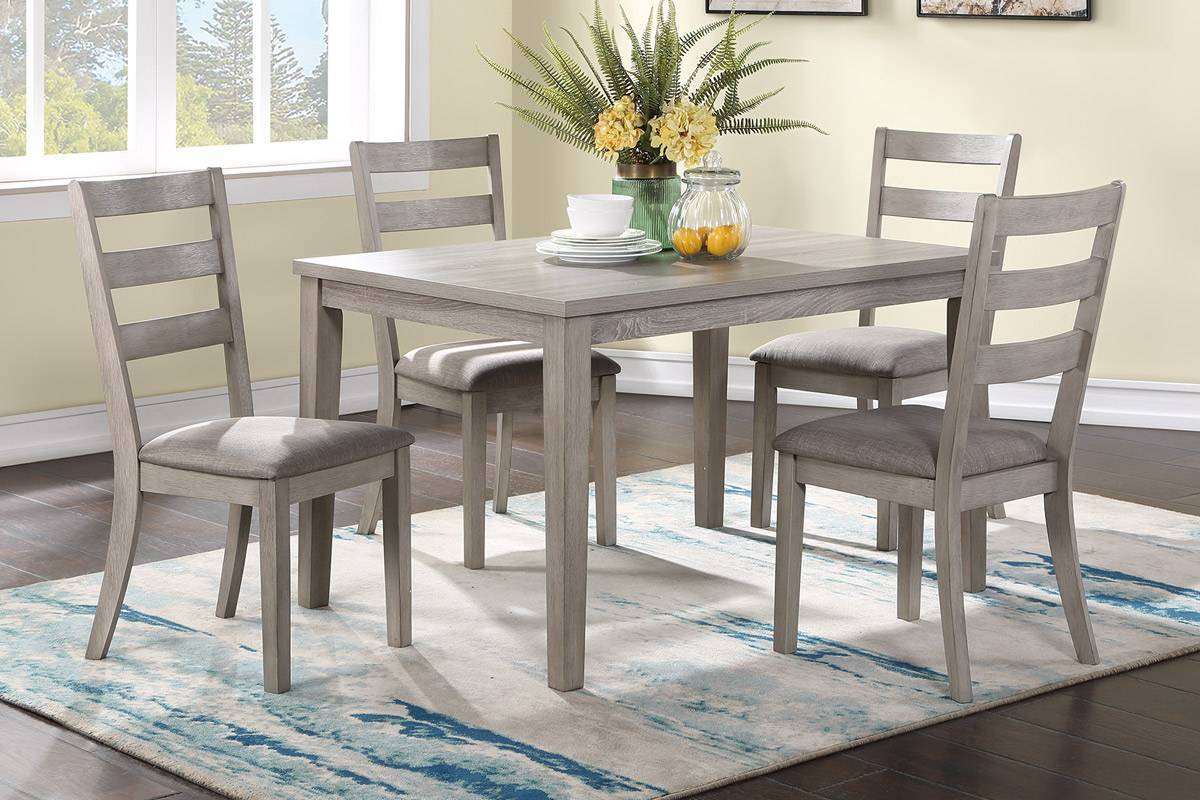 Natural Finish 5pc Dining Set Kitchen Dinette Wooden Top- Table and Chairs Cushions Seats Ladder Back Chair