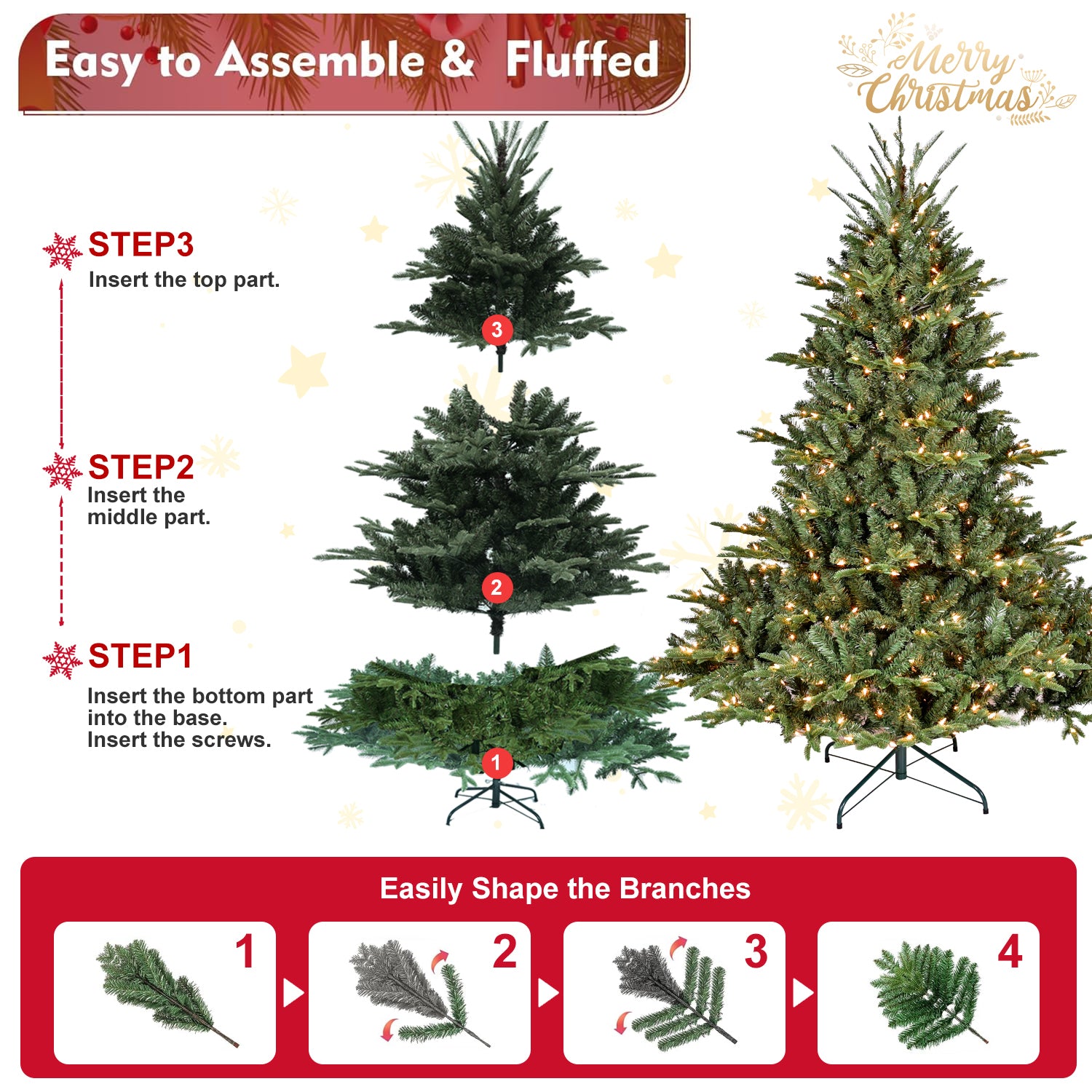 7.5FT Christmas Tree  Premium Hinged Spruce Artificial Douglas Firs Tree