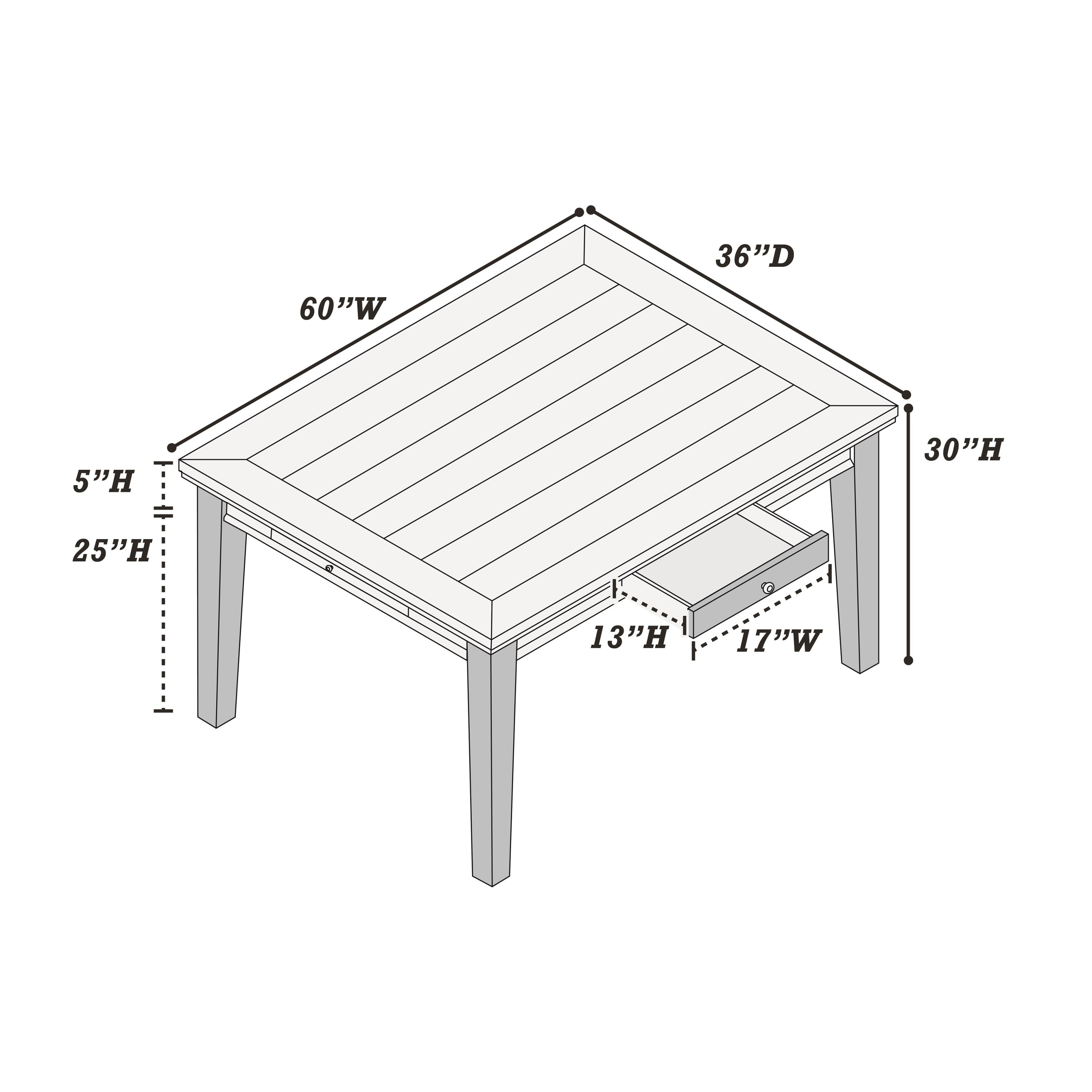 5pc Dining Set- Table with 4 Drawers, 4x Side Chairs Ladder Back Walnut Finish