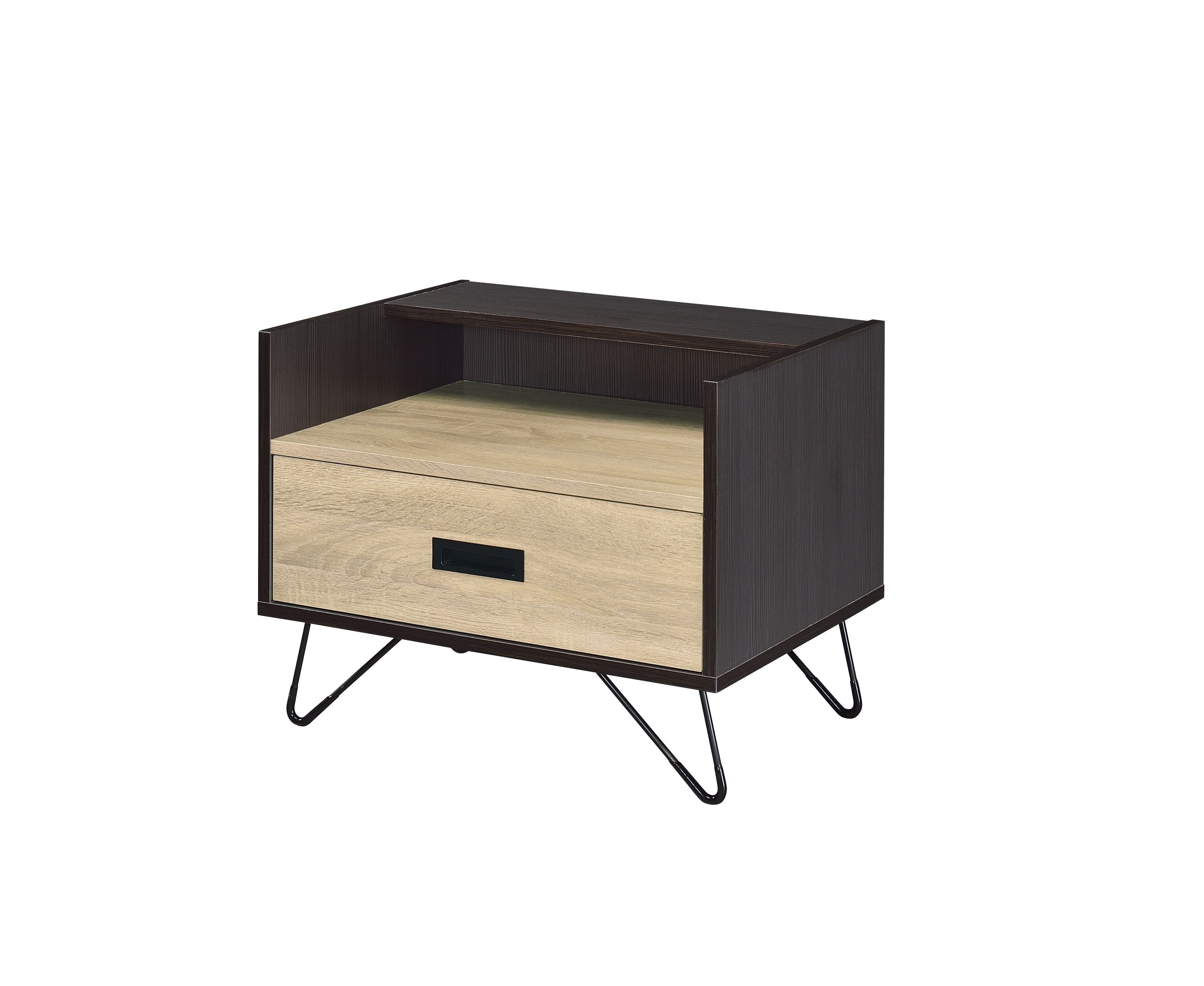 Melkree Oak & Black Finish Accent Table with Display & Utility Function