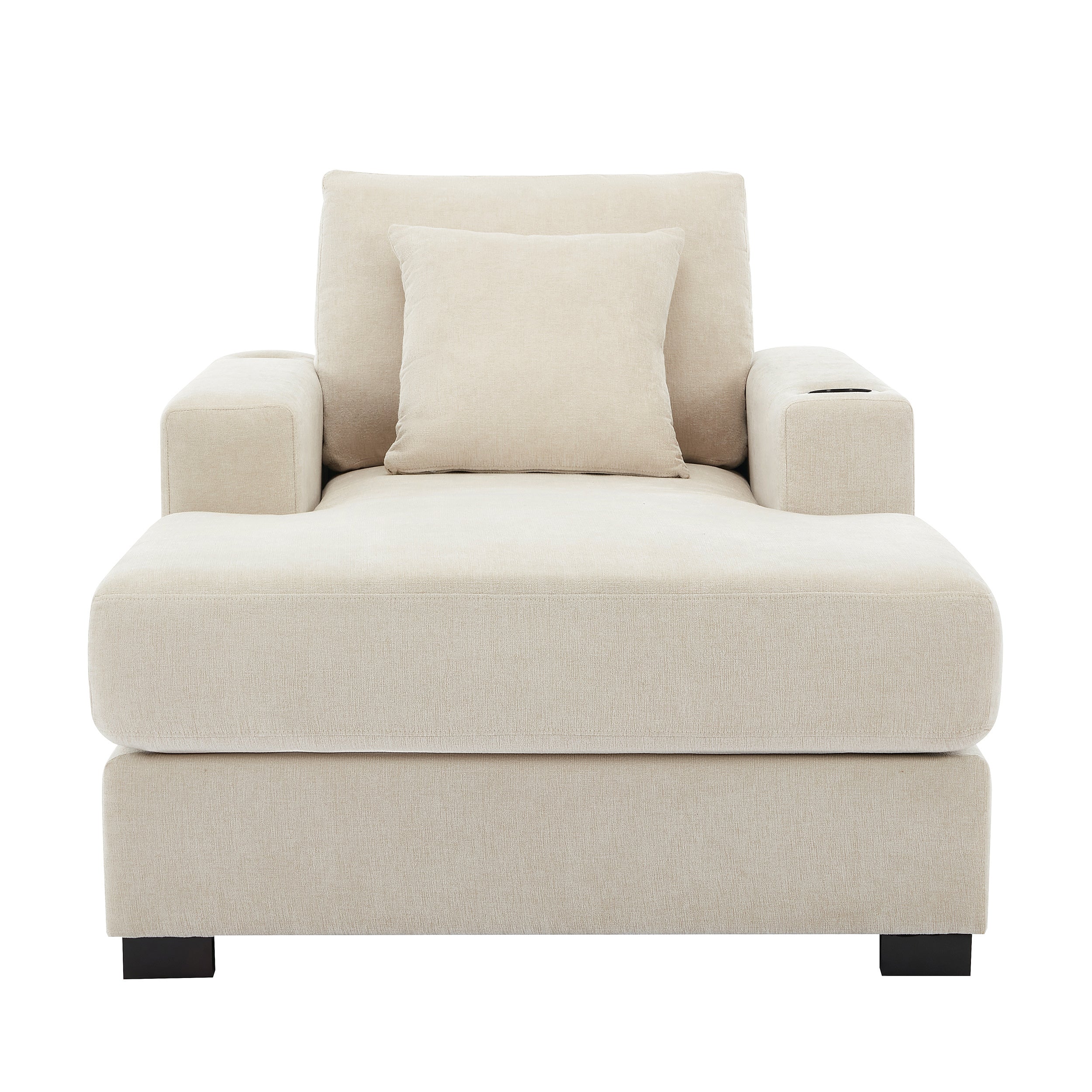 39.7" Oversized Chaise Lounger Modern Style Sofa Couch ,with Pillows, Charge Station & Cup Holders, Chenille Fabric, Cream