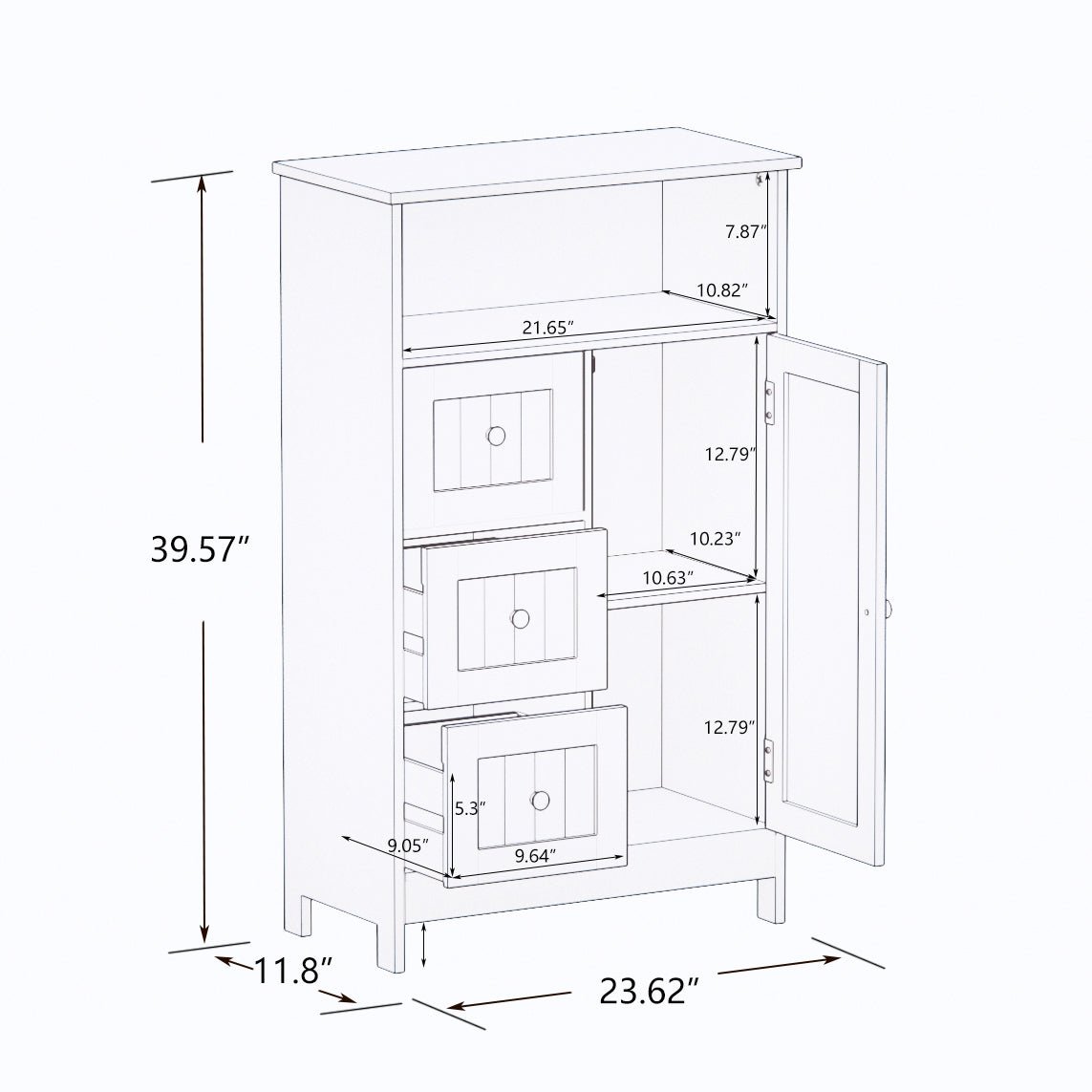 Bathroom standing storage cabinet with 3 drawers and 1 door-White