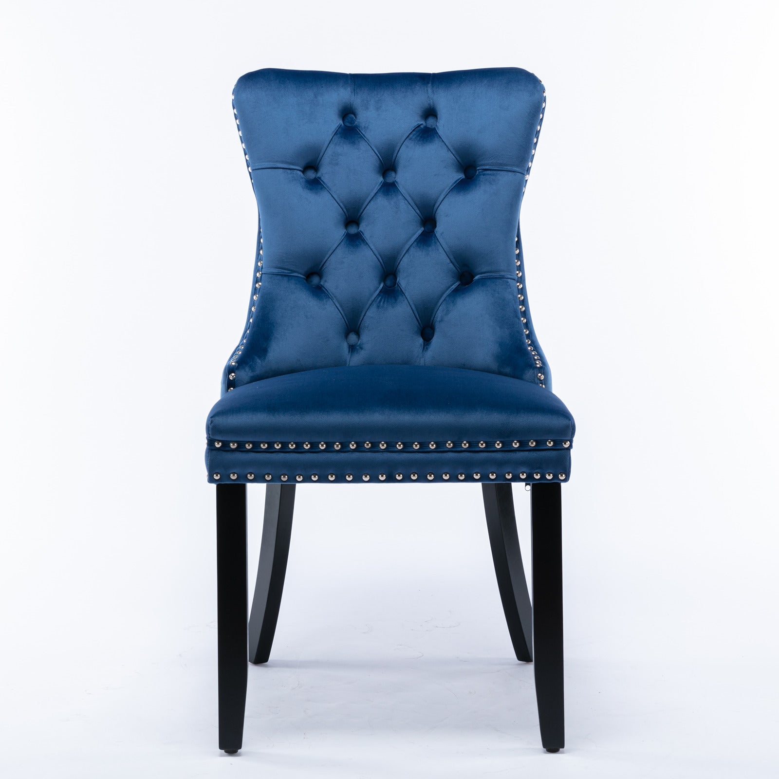 Tufted Solid Wood Velvet Upholstered Dining Chair with Wood Legs Nailhead Trim Set of 2, Blue L