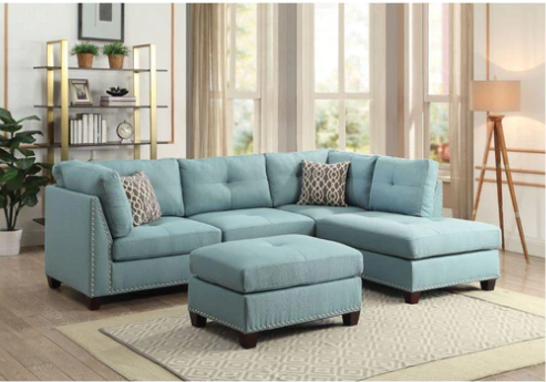 Laurissa Light Teal Linen Ottoman