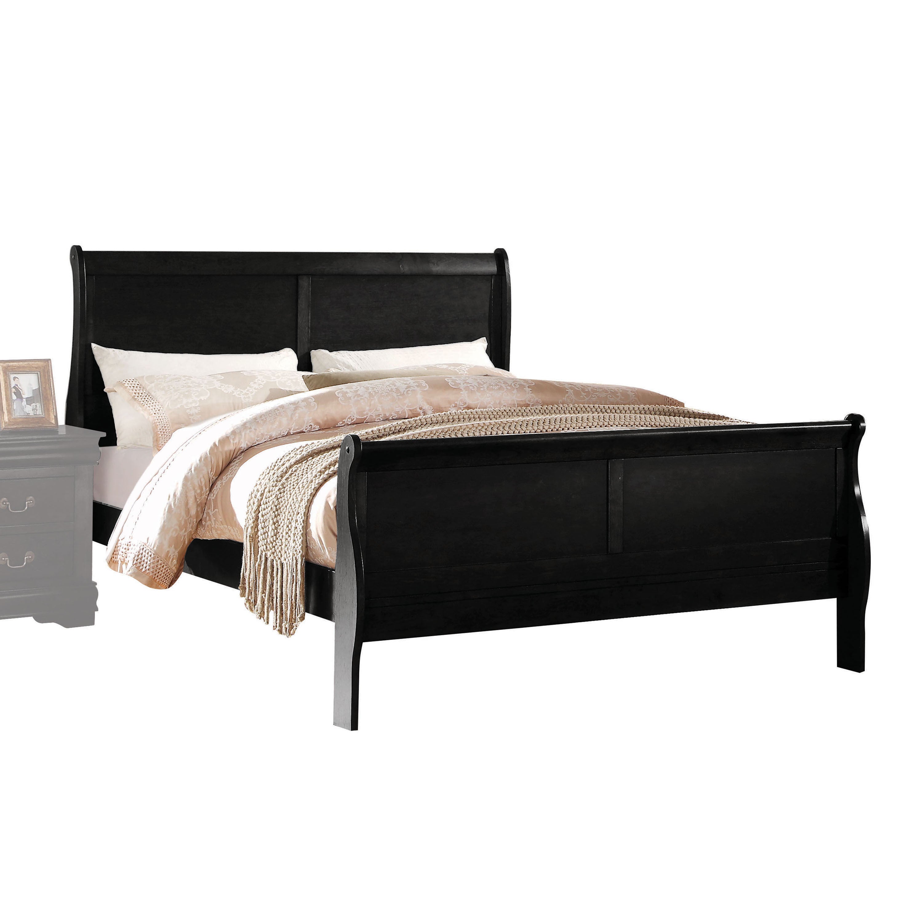 Louis Philippe Black Finish Queen Sleigh Bed