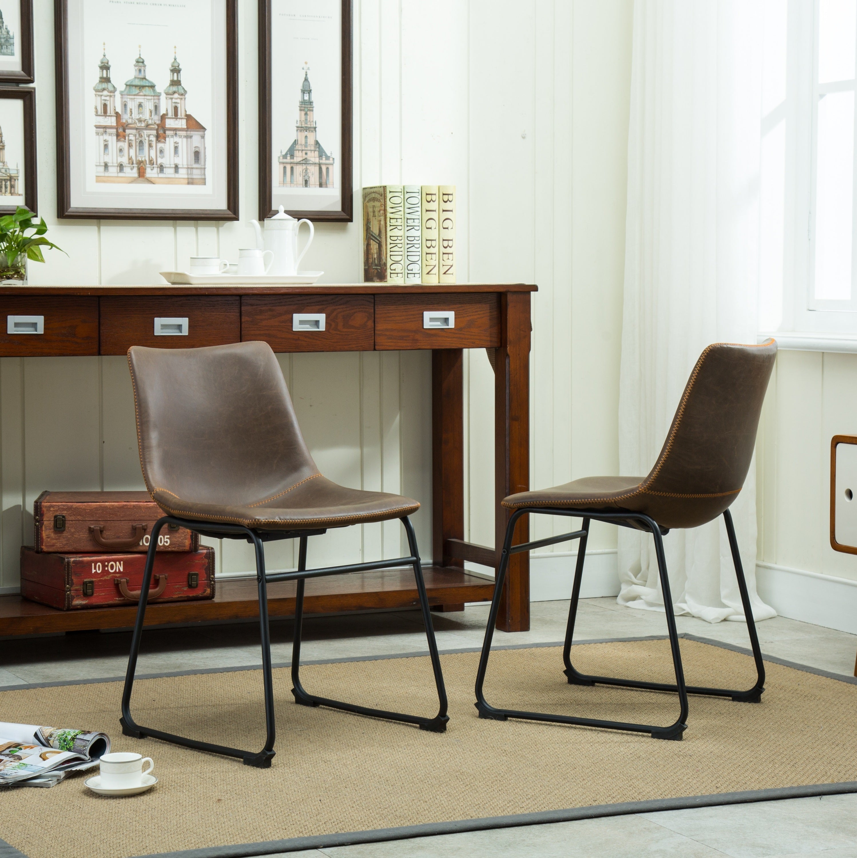 Lotusville Vintage Leather Dining Chairs, Set of 2, Antique Brown