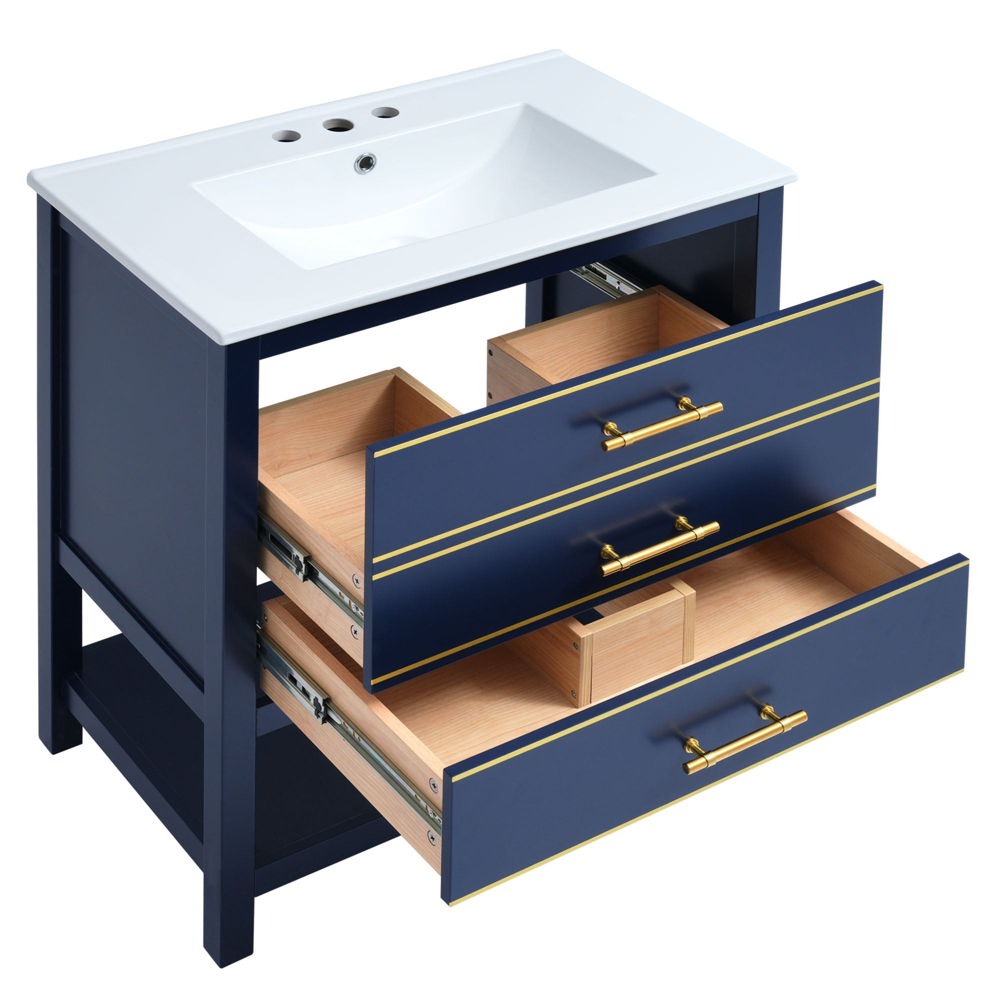 30inch Navy Blue/White Bathroom Vanity Cabinet Combo with Open Storge, Two Drawers