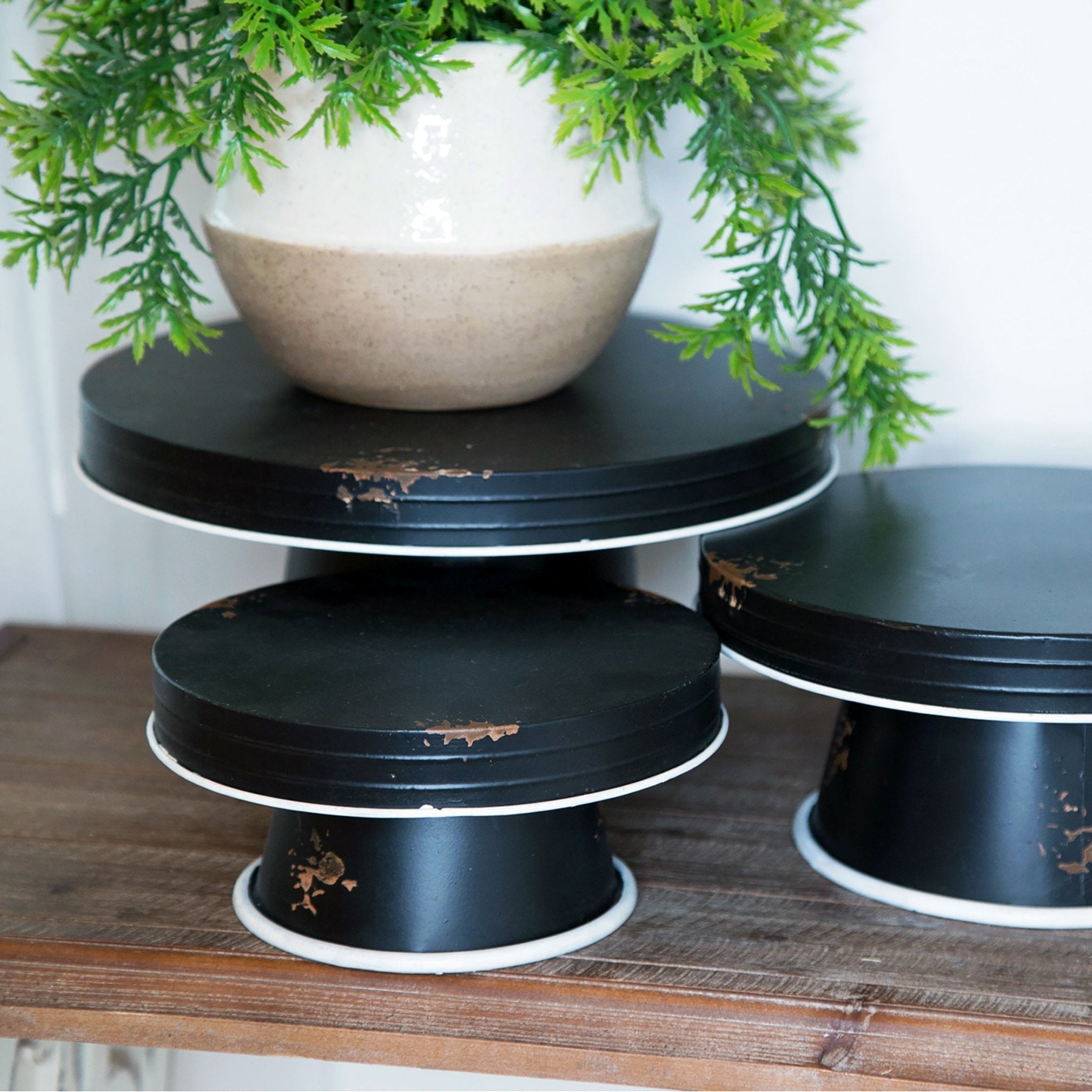 Black Distressed Enamel Pedestal Server Set