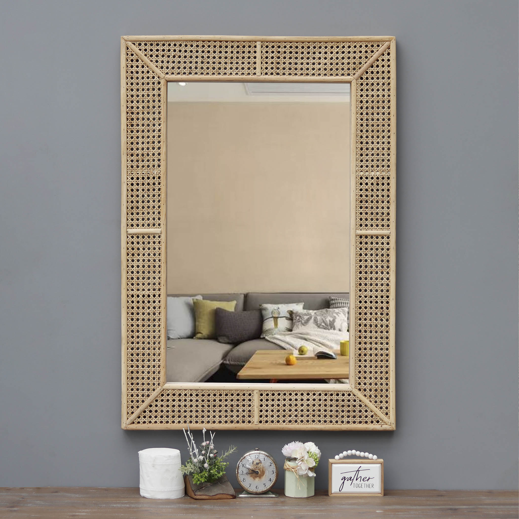 Boho Rectangle Rattan Wall Mirror