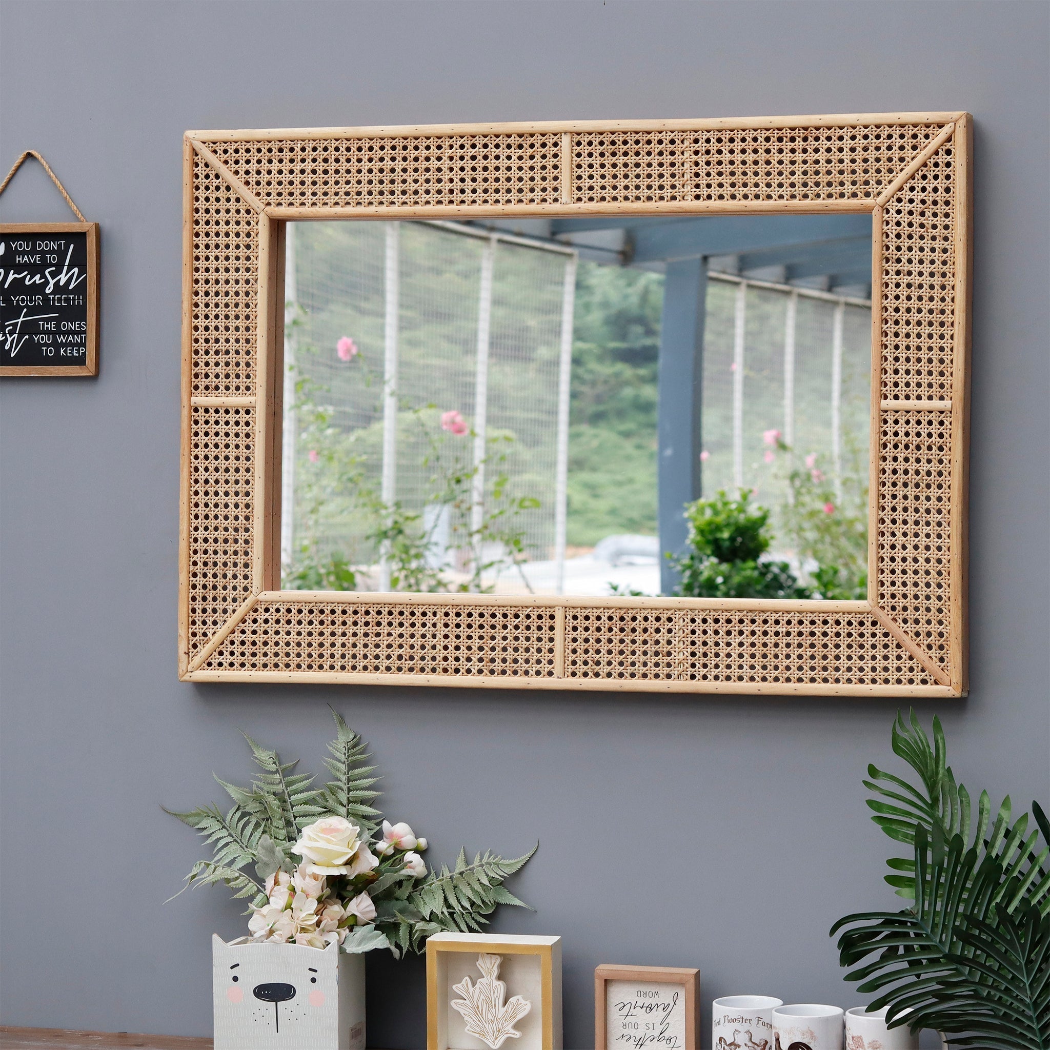 Boho Rectangle Rattan Wall Mirror