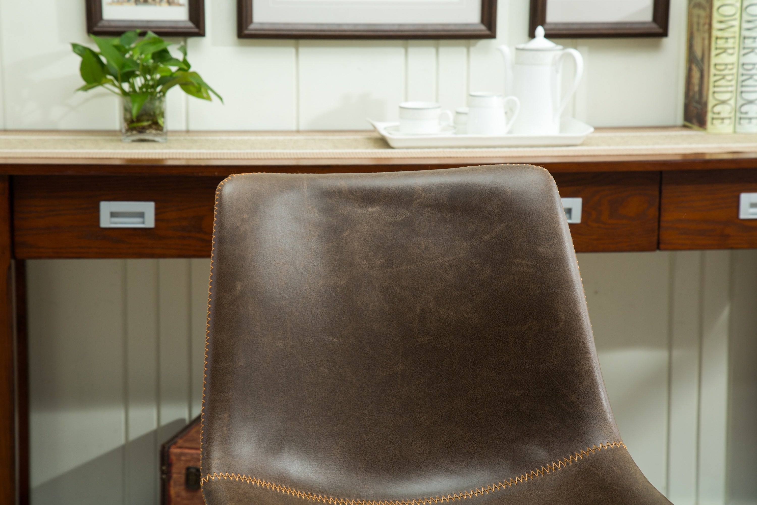 Lotusville Vintage Leather Dining Chairs, Set of 2, Antique Brown