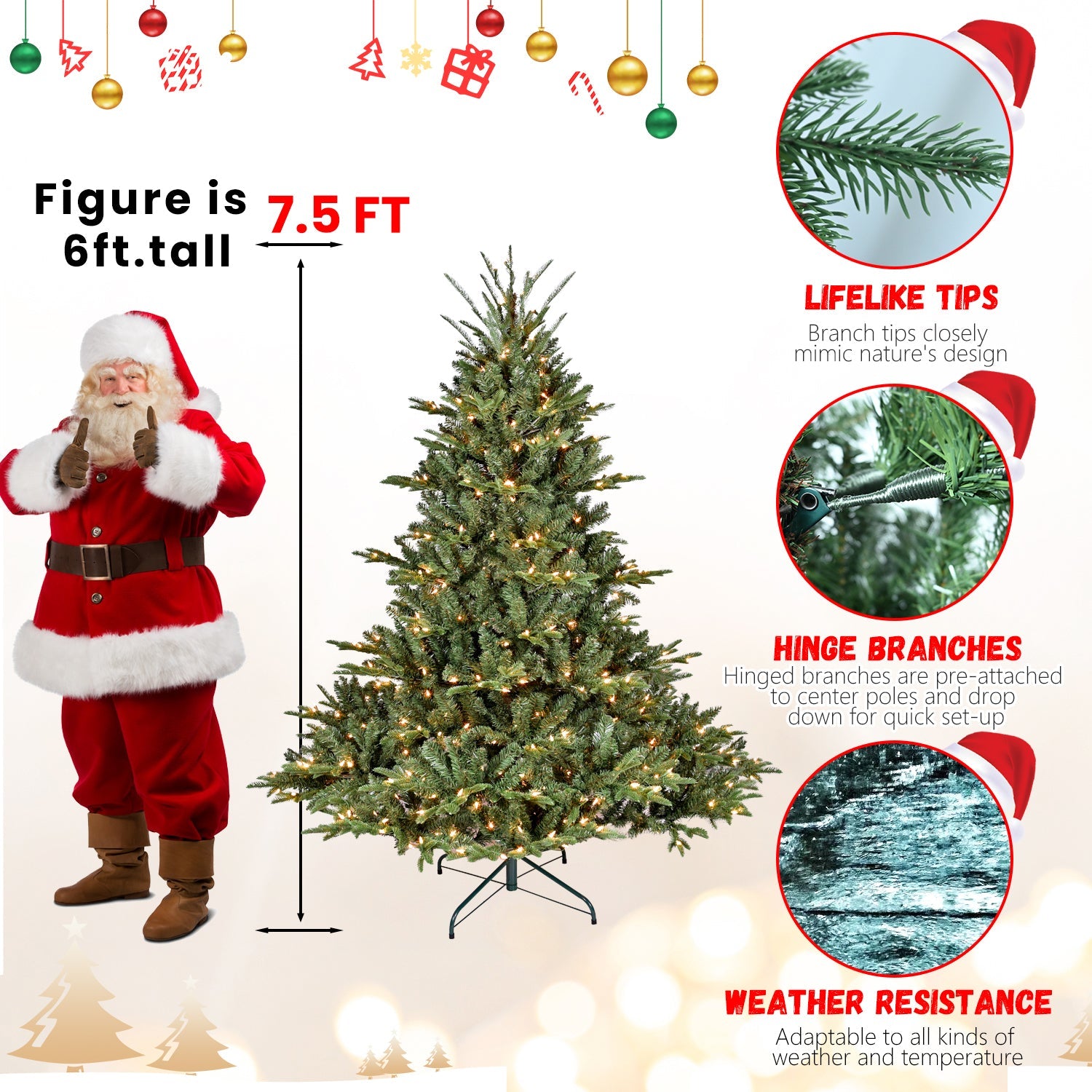 7.5FT Christmas Tree  Premium Hinged Spruce Artificial Douglas Firs Tree