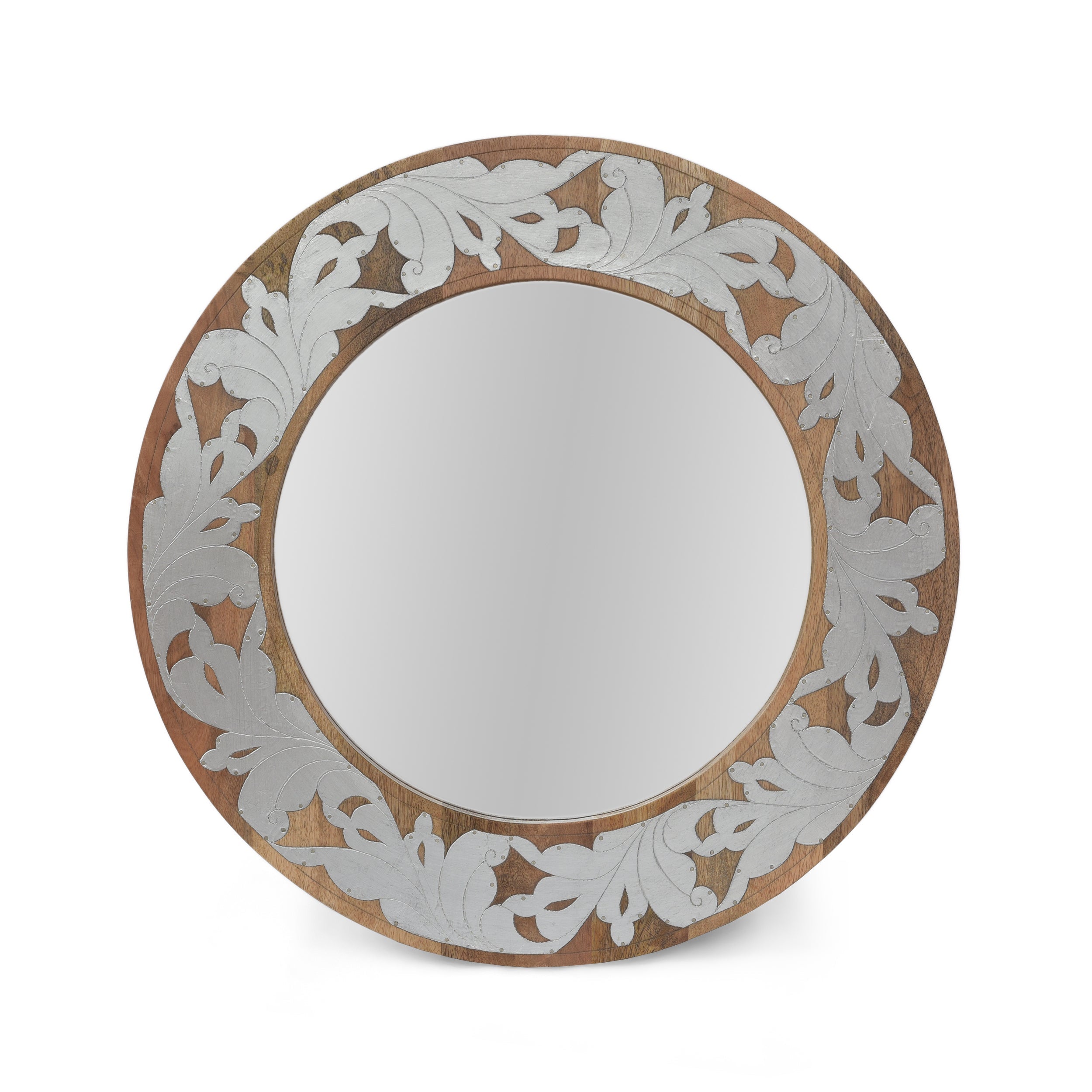 MANGO WOOD  / ALUMINIUM FITTED  ROUND MIRROR