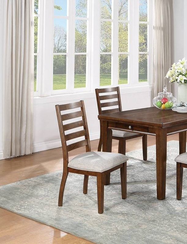 5pc Dining Set- Table with 4 Drawers, 4x Side Chairs Ladder Back Walnut Finish