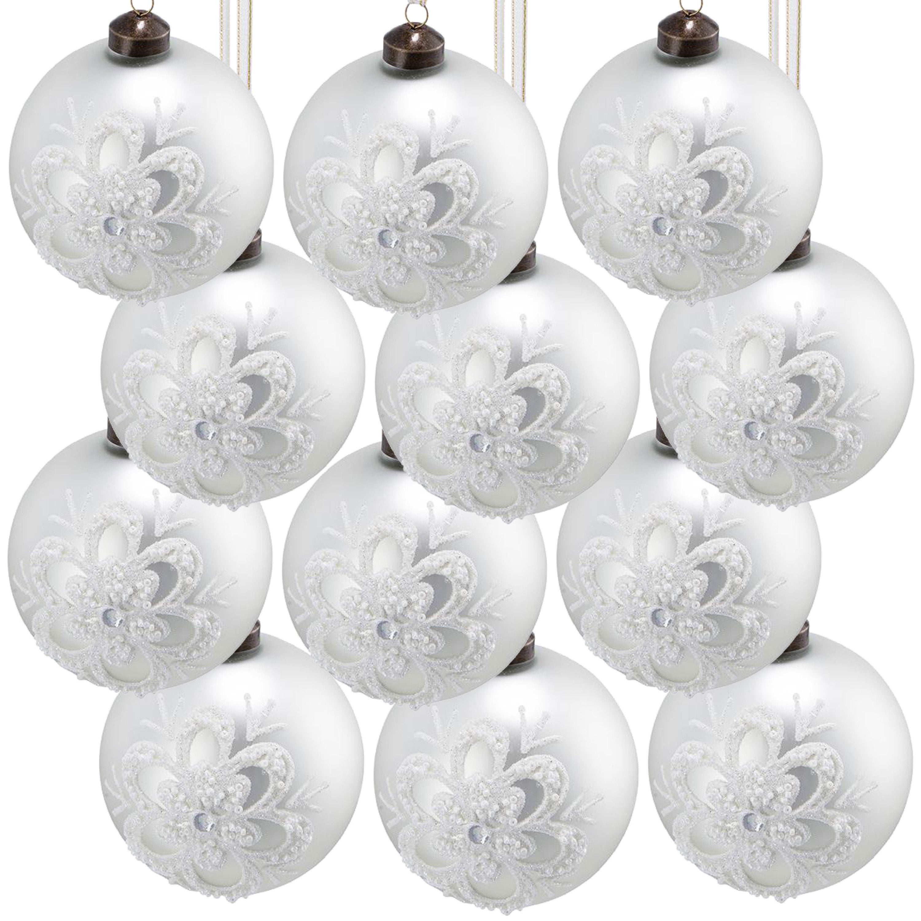 White Christmas Ball Ornaments, Set of 12