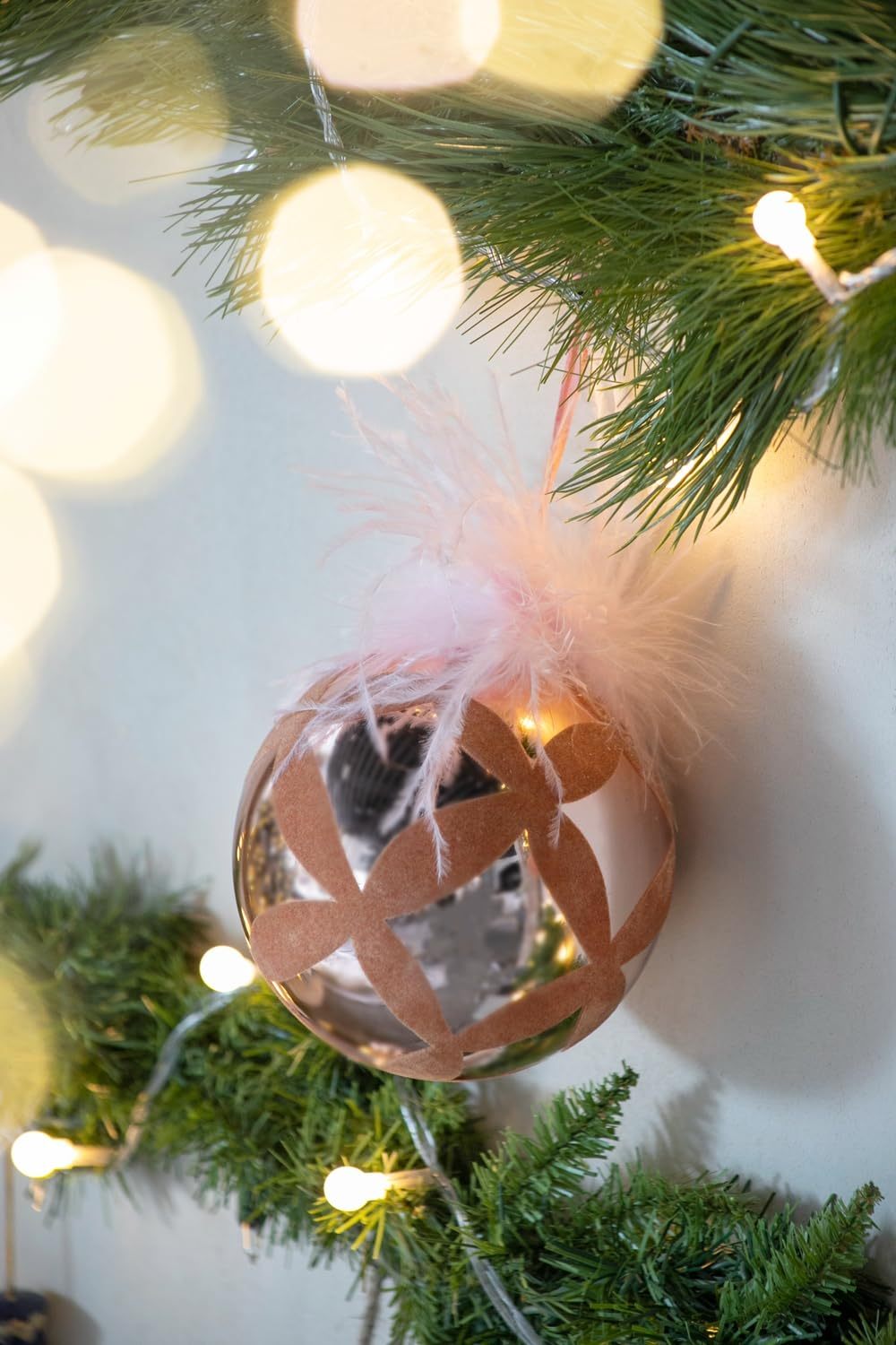 Clear with Pink  Christmas Ball Ornaments, Set of 4