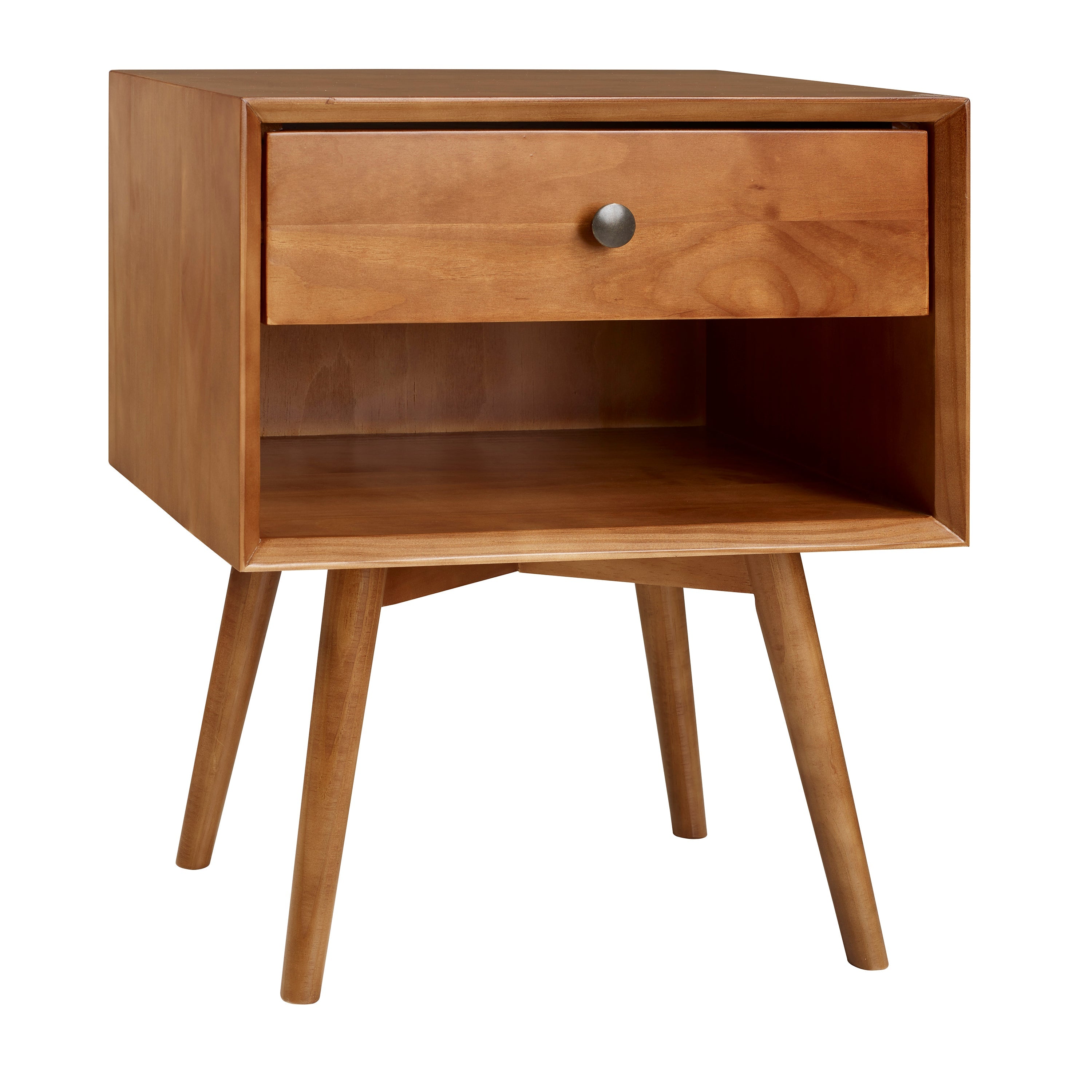 Mid-Century Modern Single-Drawer Solid Wood Nightstand - Caramel