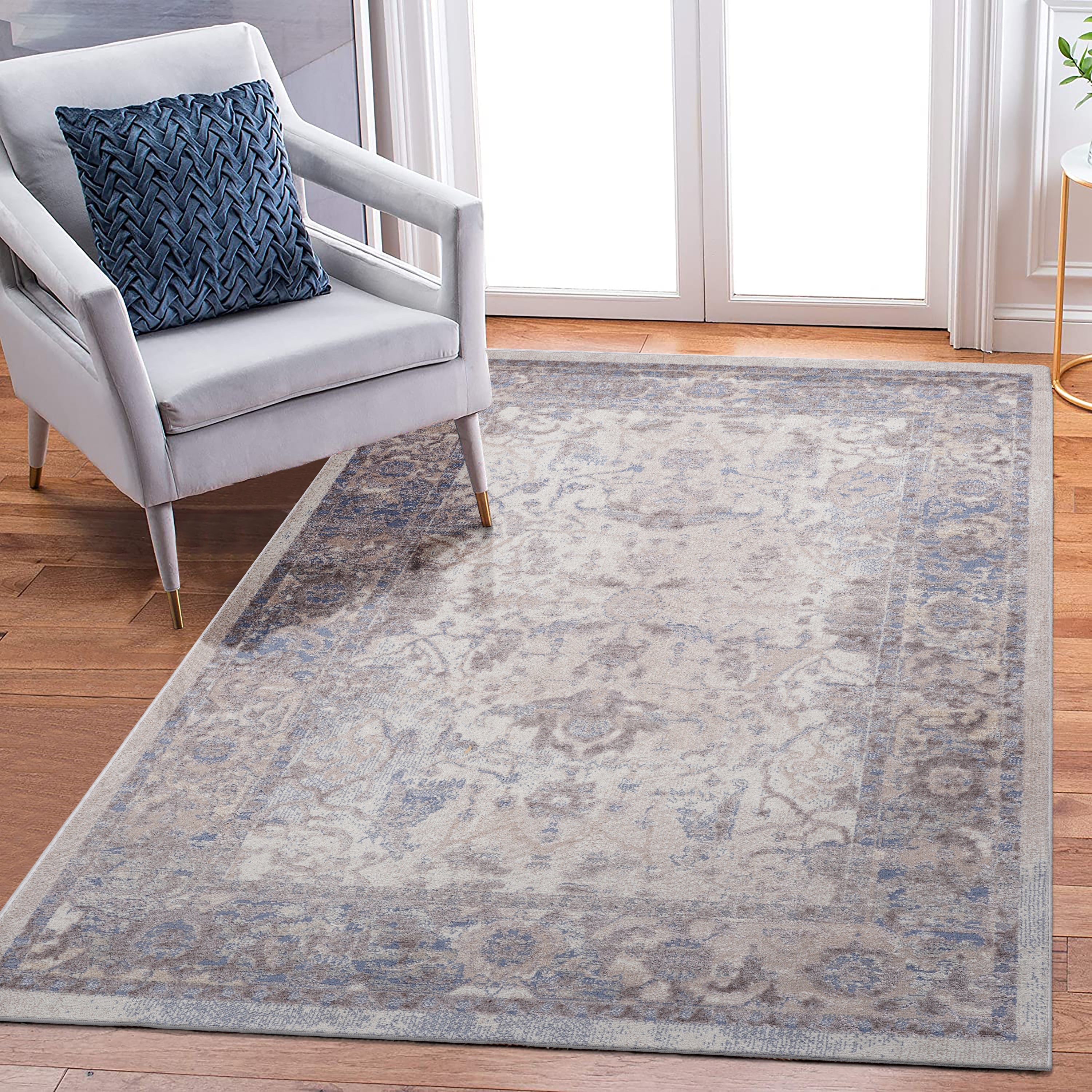 5X7 Brown/Beige /Traditional Non-Shedding and Stain Resistant Area Rug