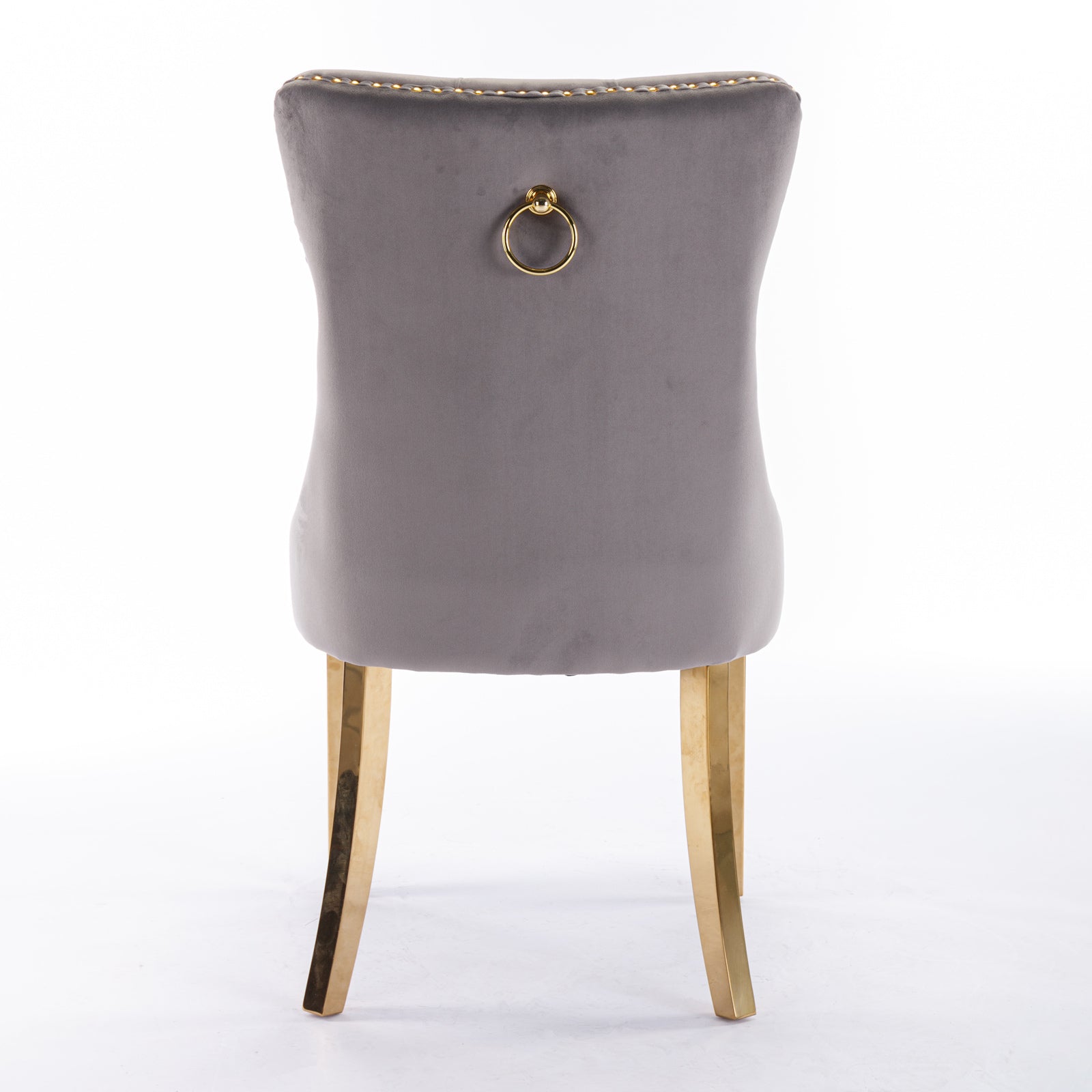 Tufted Solid Wood Contemporary Velvet Upholstered Dining Chair, Set of 2, Gray and Gold