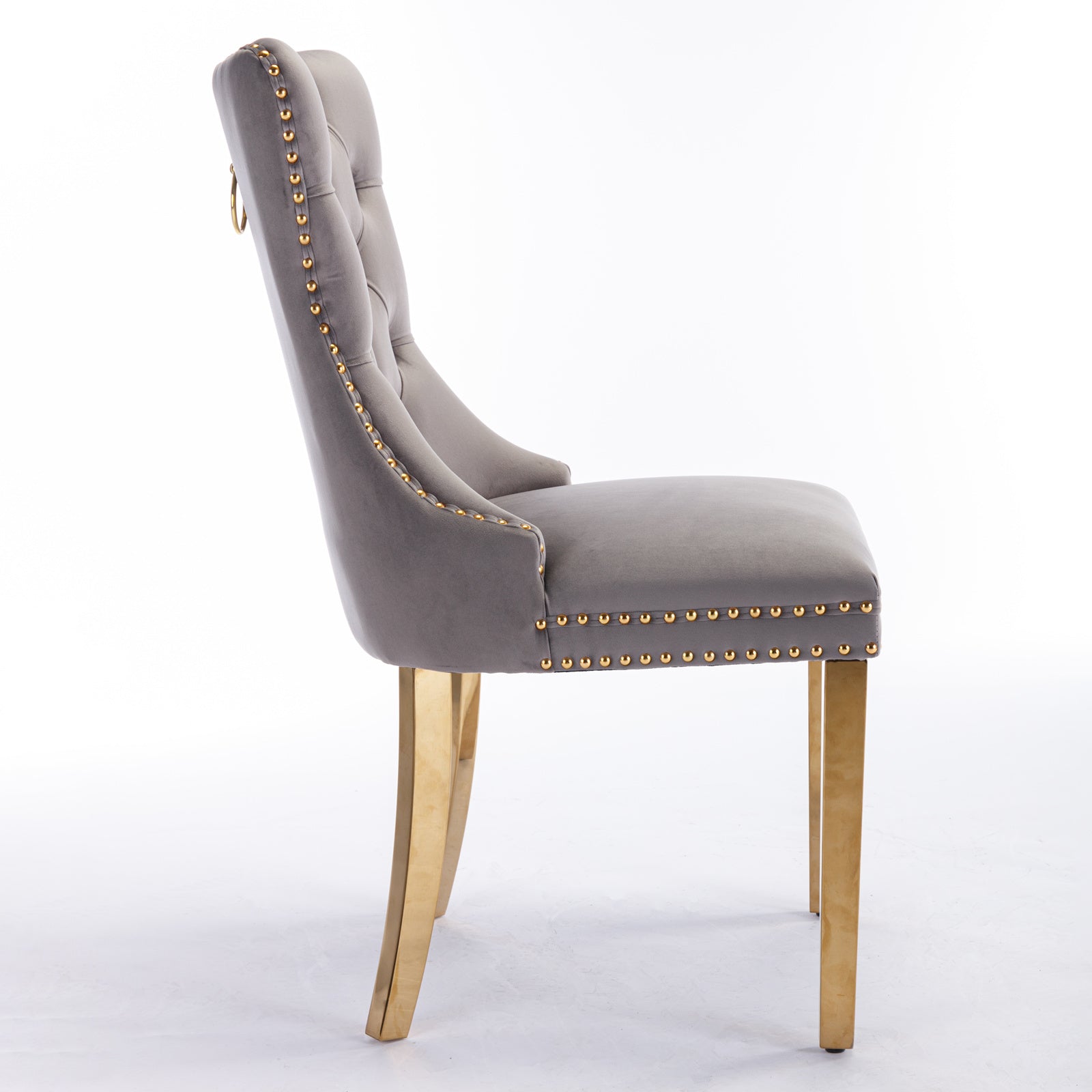 Tufted Solid Wood Contemporary Velvet Upholstered Dining Chair, Set of 2, Gray and Gold