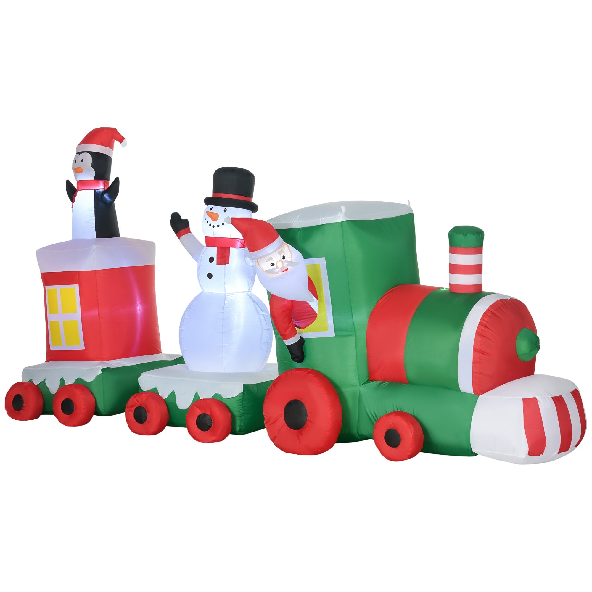 11ft  Holiday Train with Santa, Snowman and Penguin, Blow-Up Yard Decor with LED Lights-Christmas Inflatable Outdoor