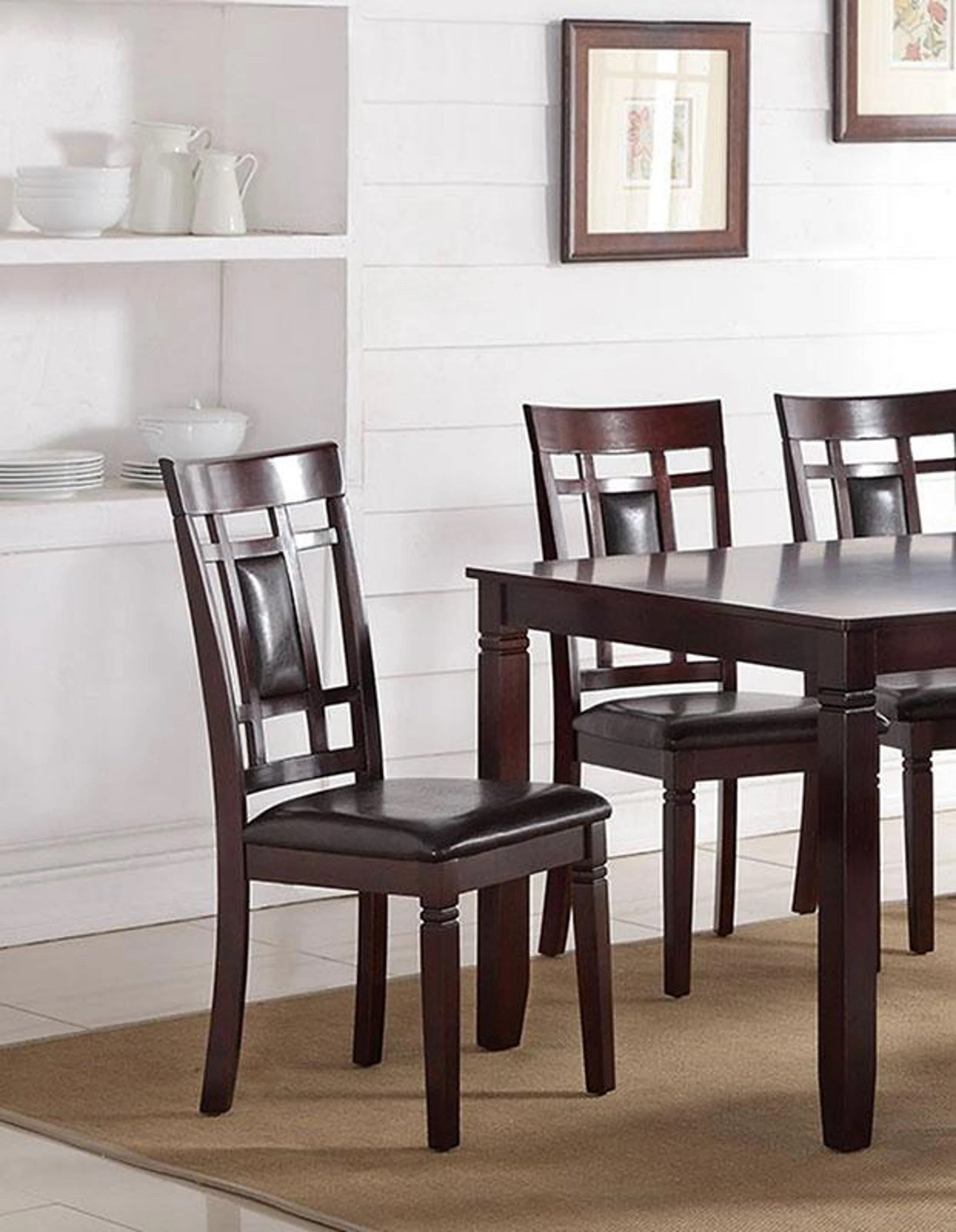 Contemporary 7pc Dining Set Espresso Finish  Eyelet Back 6x Side Chairs Cushion Seats