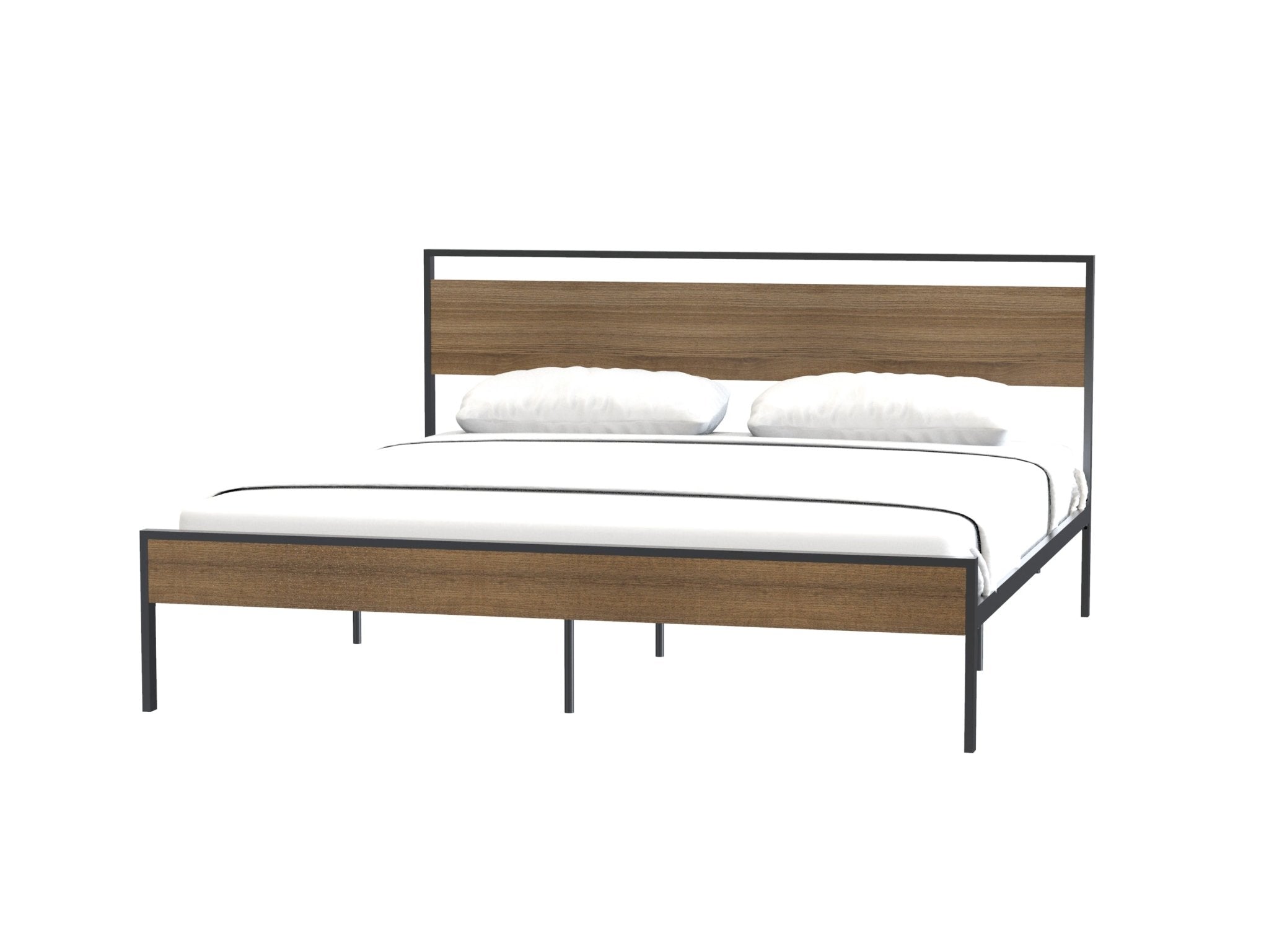 Ceres Metal Bed, Black with Cinnamon Wood Headboard&Footboard, King