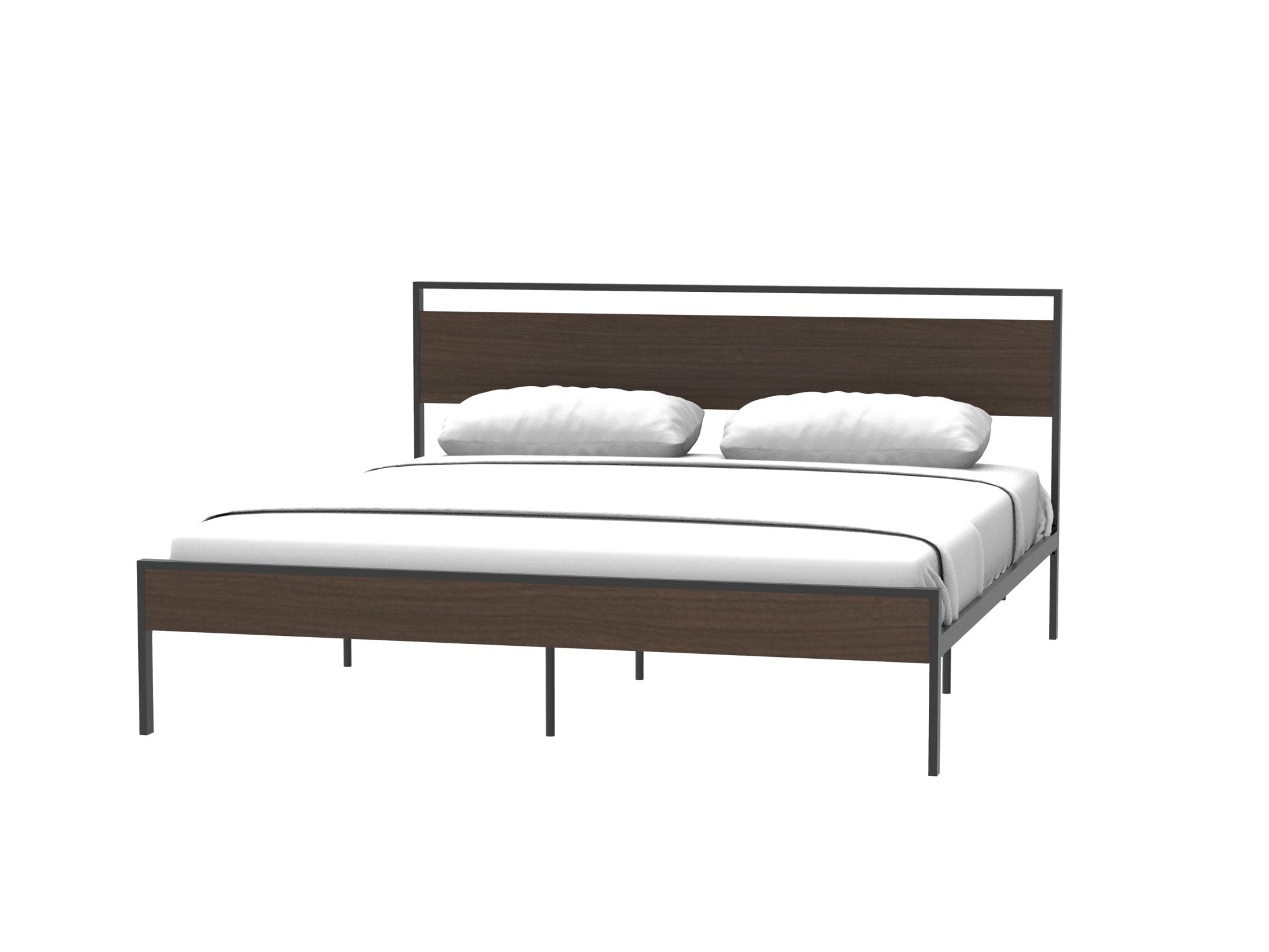 Ceres Metal King Bed, Black with Walnut wood Headboard