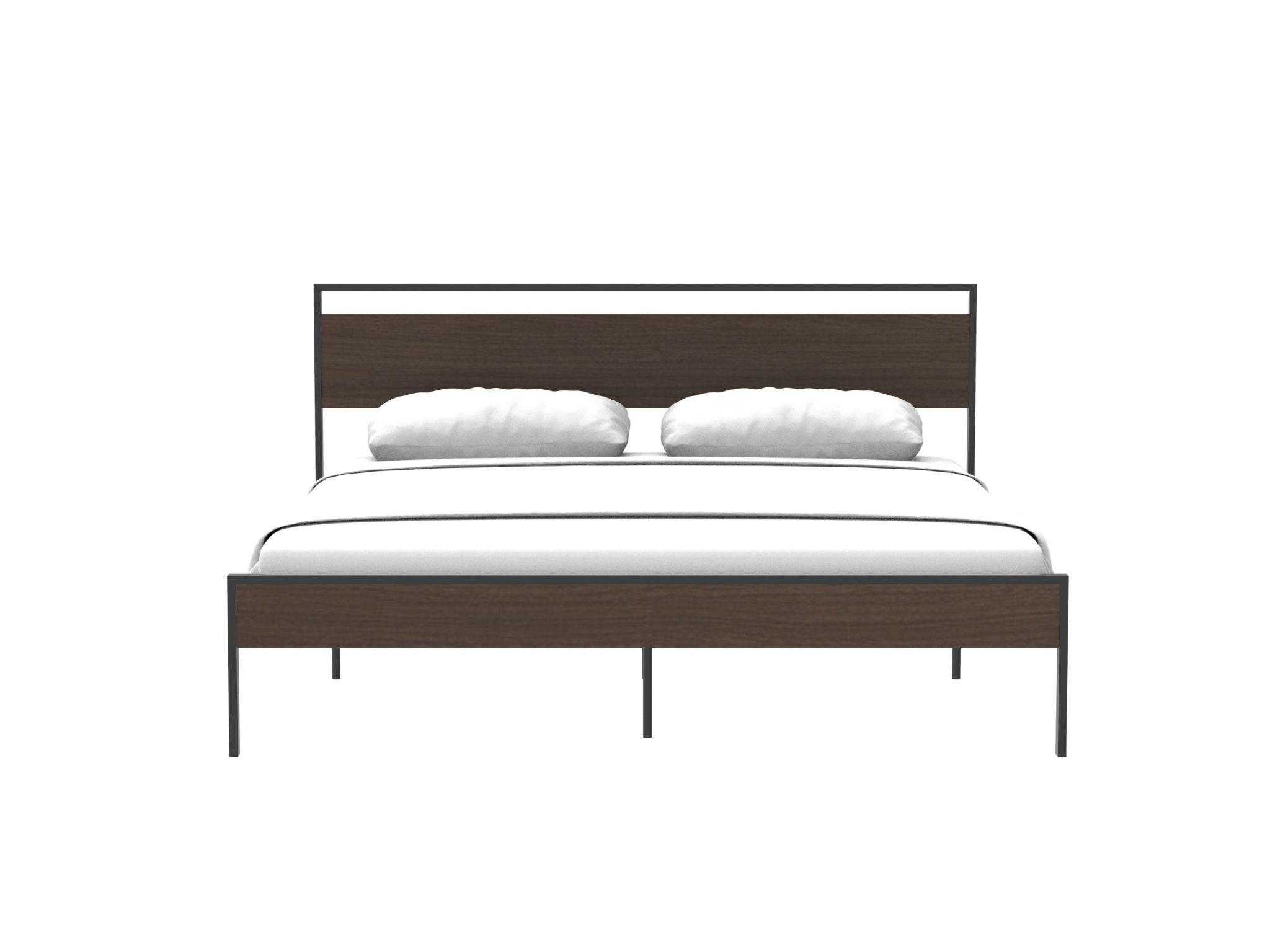 Ceres Metal King Bed, Black with Walnut wood Headboard