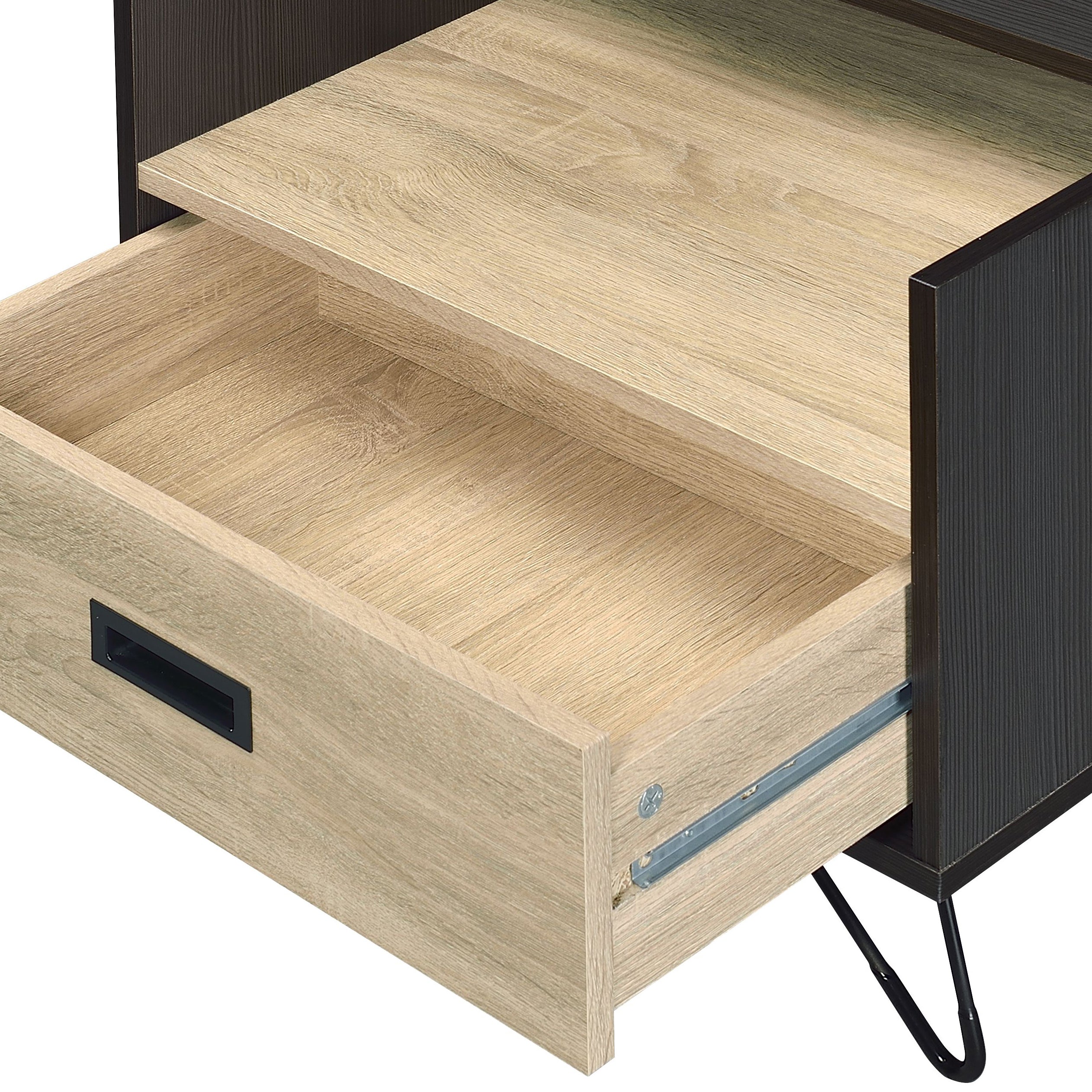 Melkree Oak & Black Finish Accent Table with Display & Utility Function