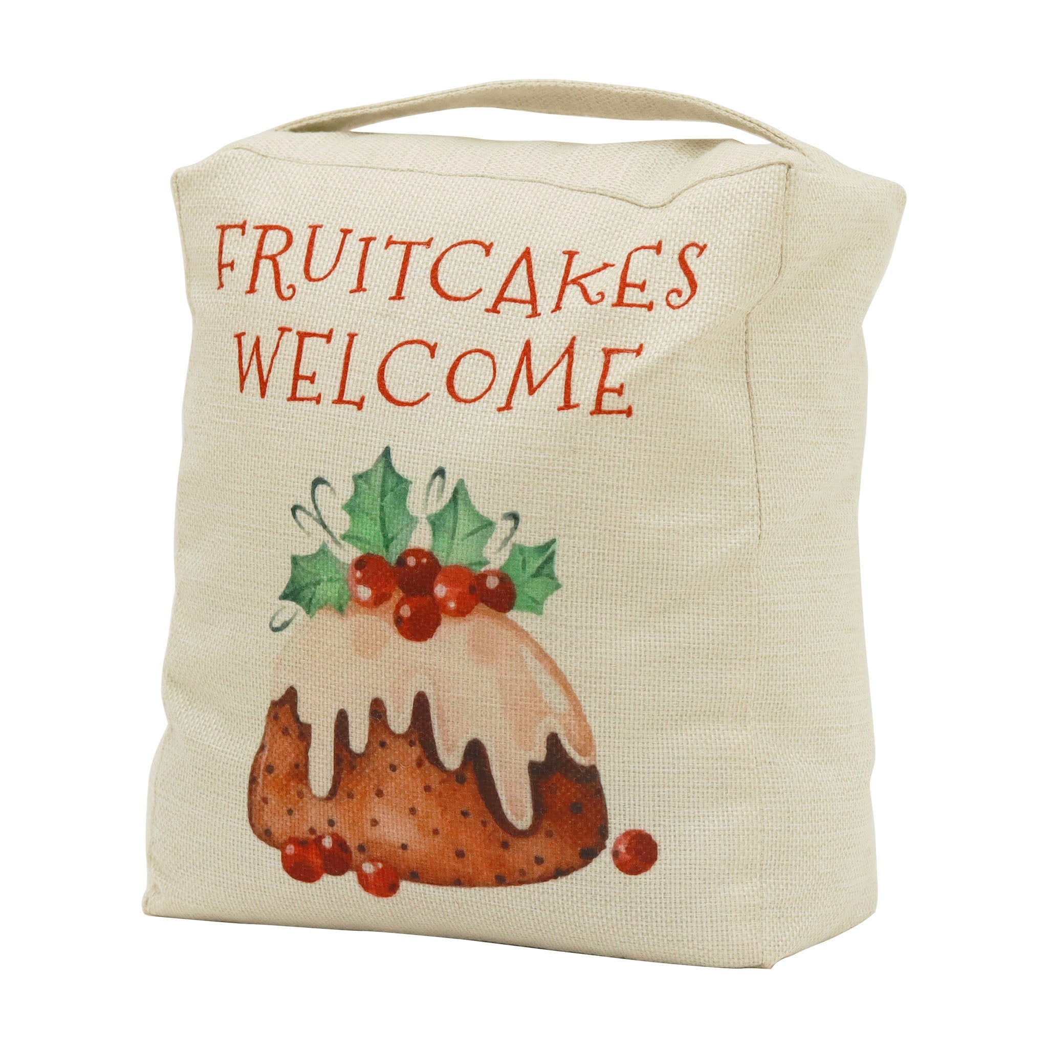 Christmas Fabric Door Stop with Handle - Friutcakes Welcome