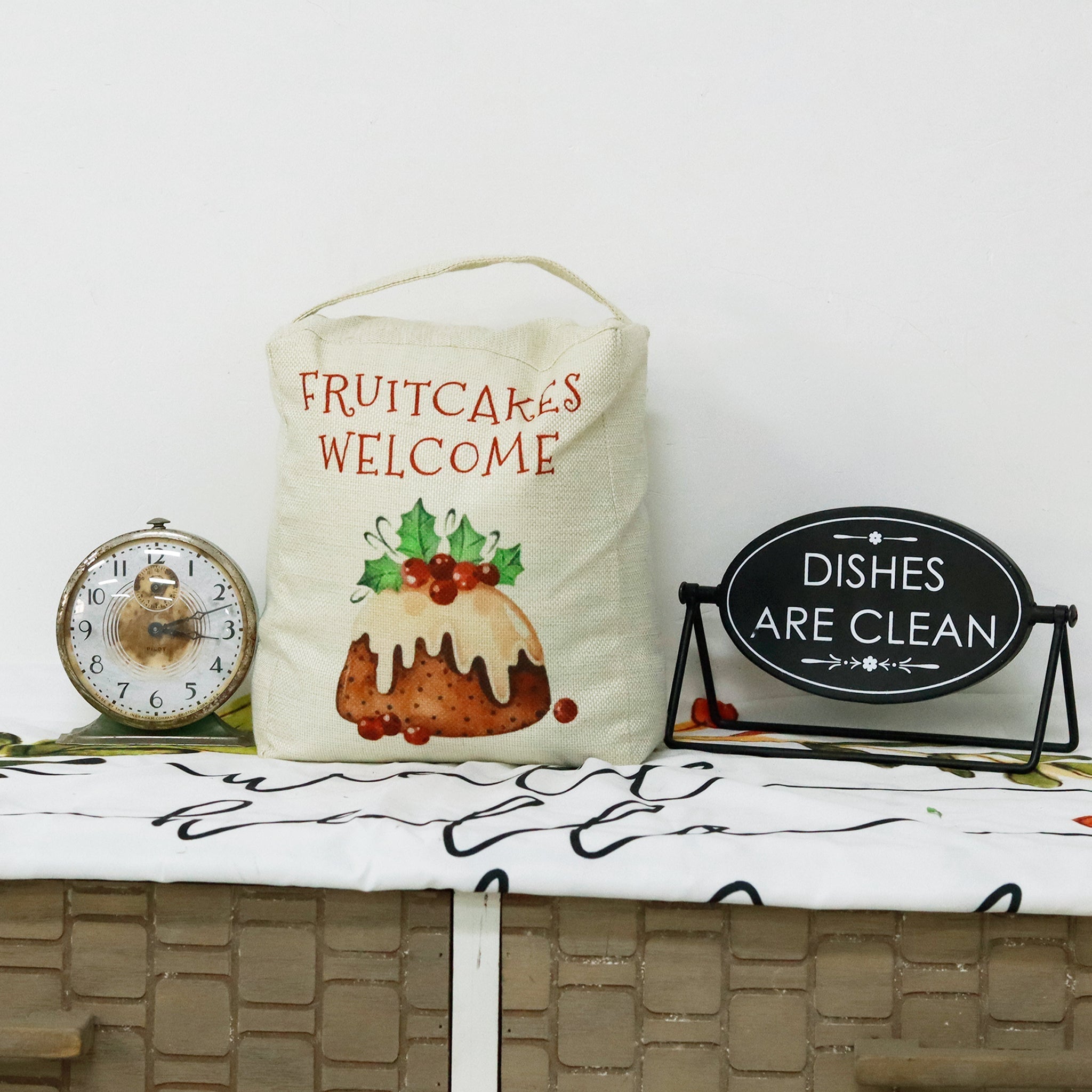 Christmas Fabric Door Stop with Handle - Friutcakes Welcome