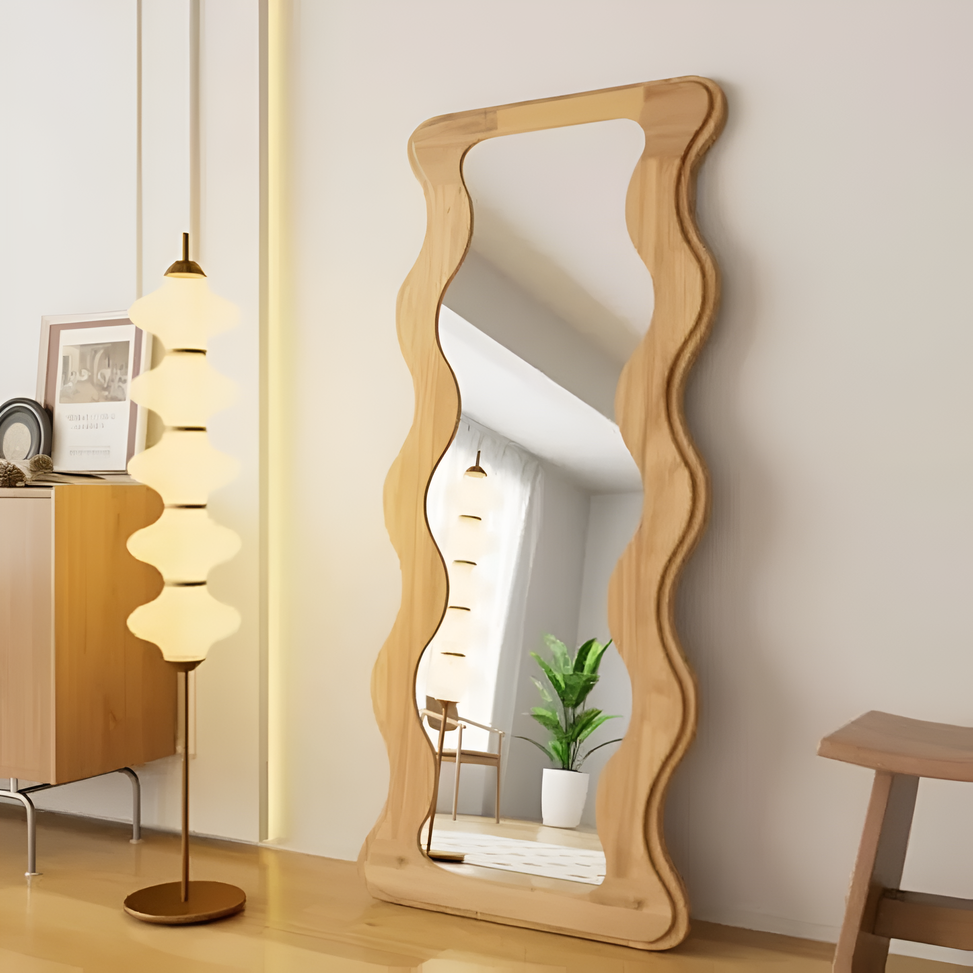 Wood Framed  Full Length Wavy Mirror