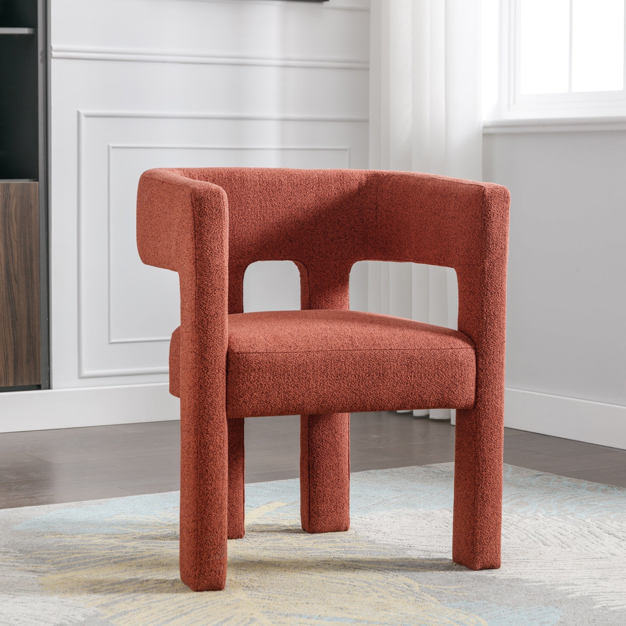 Contemporary Designed Fabric Upholstered Accent Chair , Orange