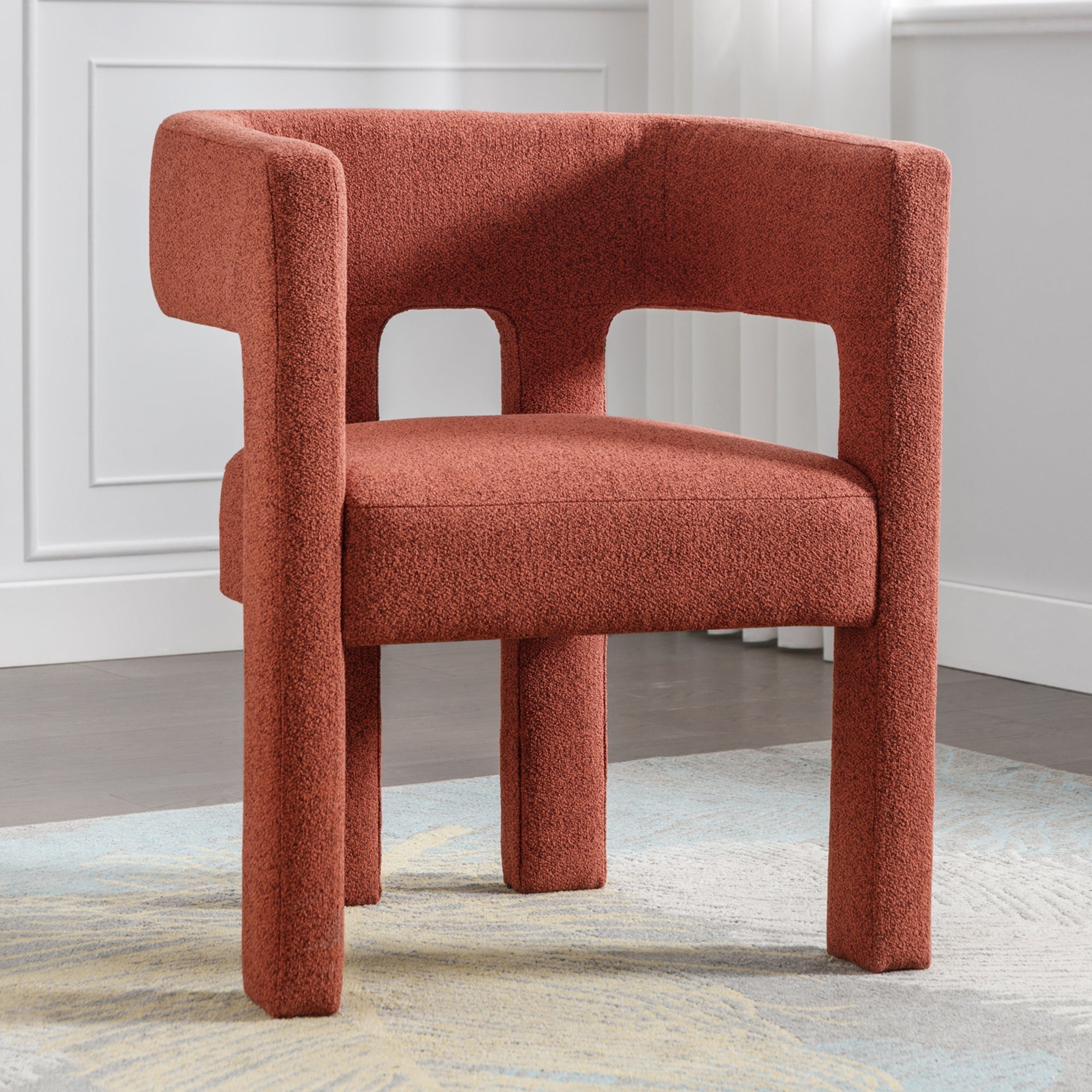 Contemporary Designed Fabric Upholstered Accent Chair , Orange