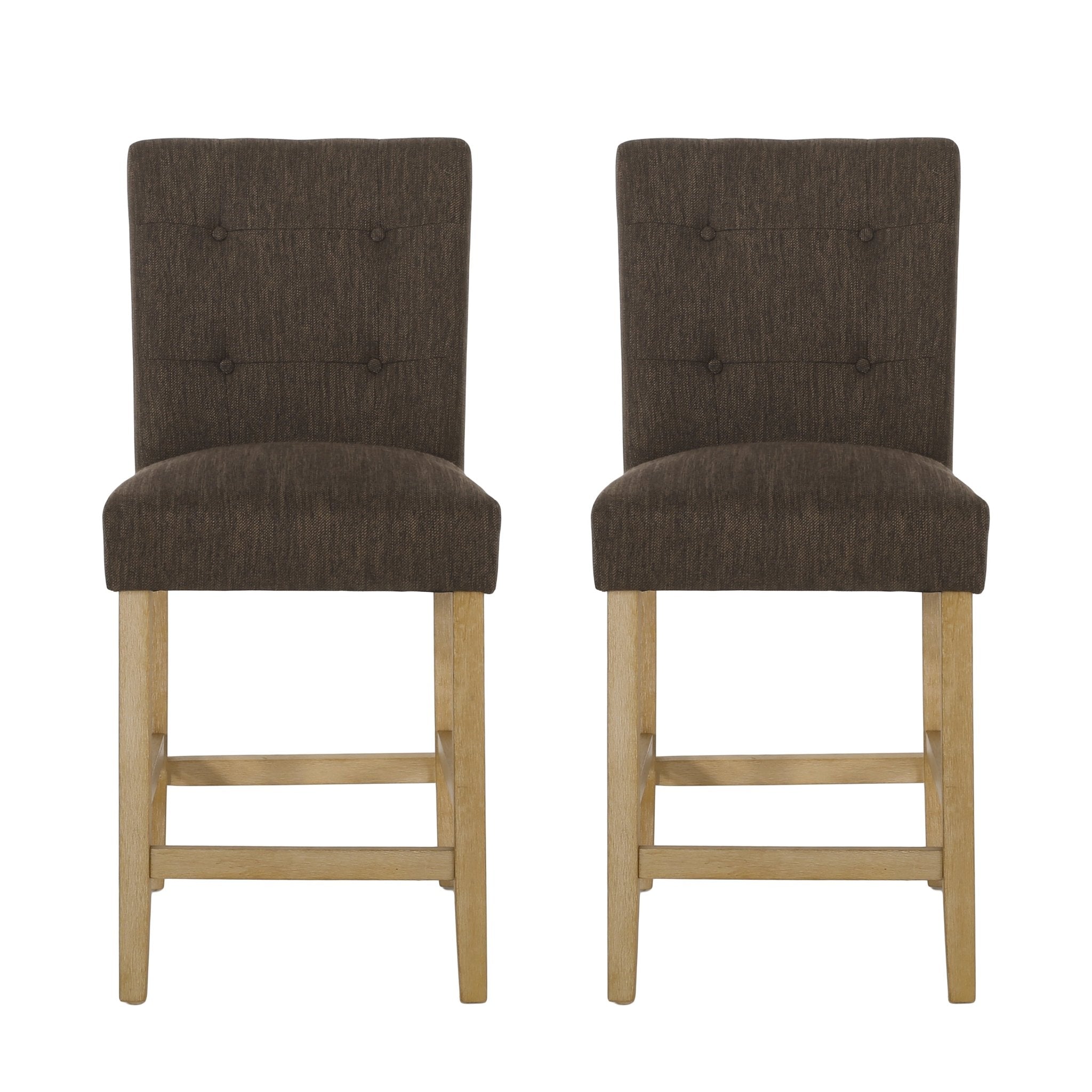 Contemporary Fabric Button Tufted 26 Inch Counter Stools, Set of 2, Brown