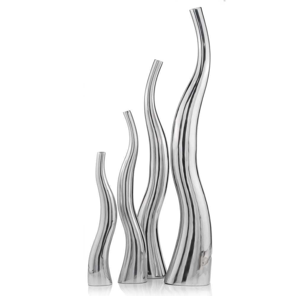 Set Of 2 Modern Tall Silver Squiggly Vases