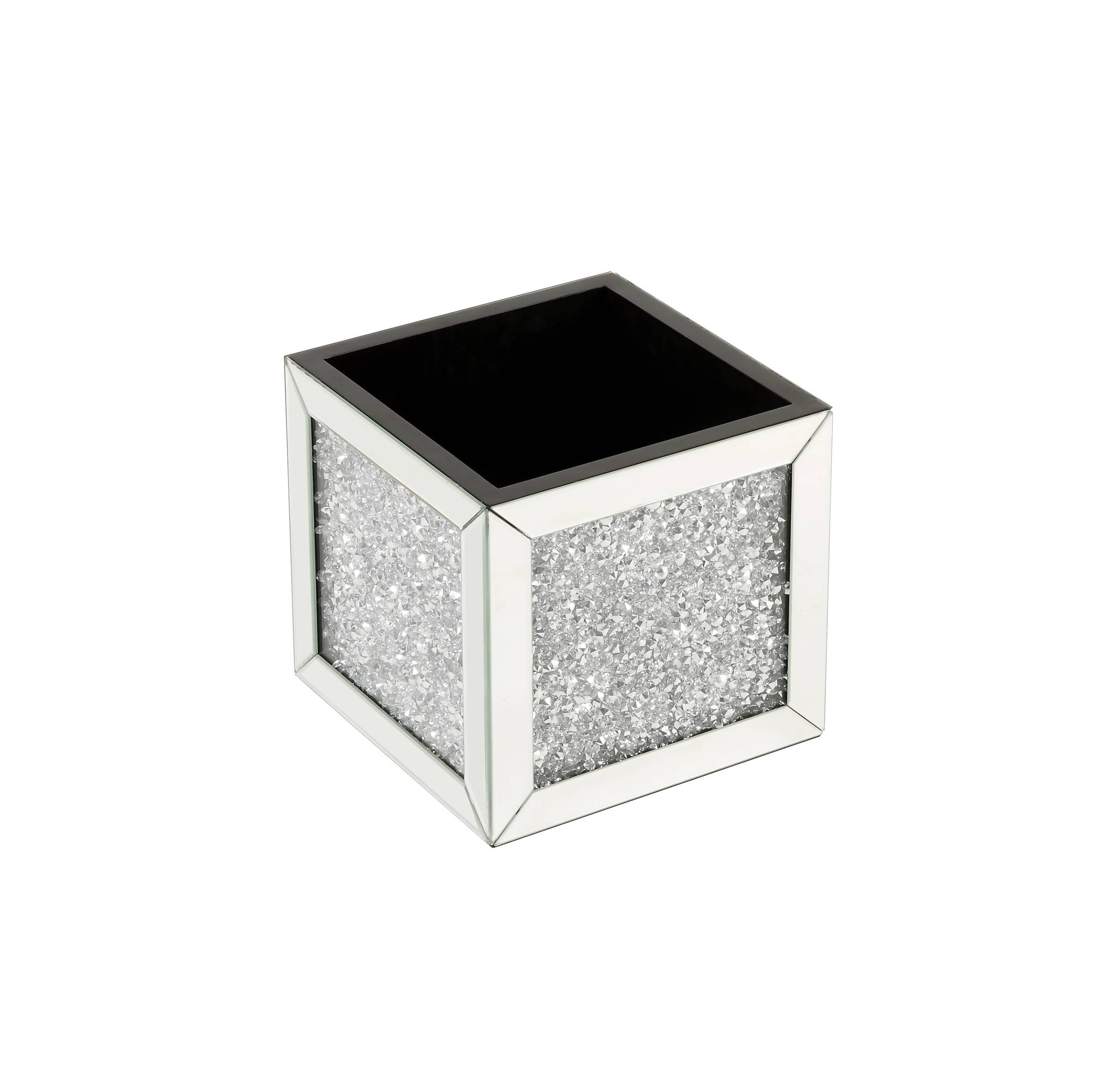 Noralie Small sized Mirrored and Faux Diamonds Ottoman with Storage