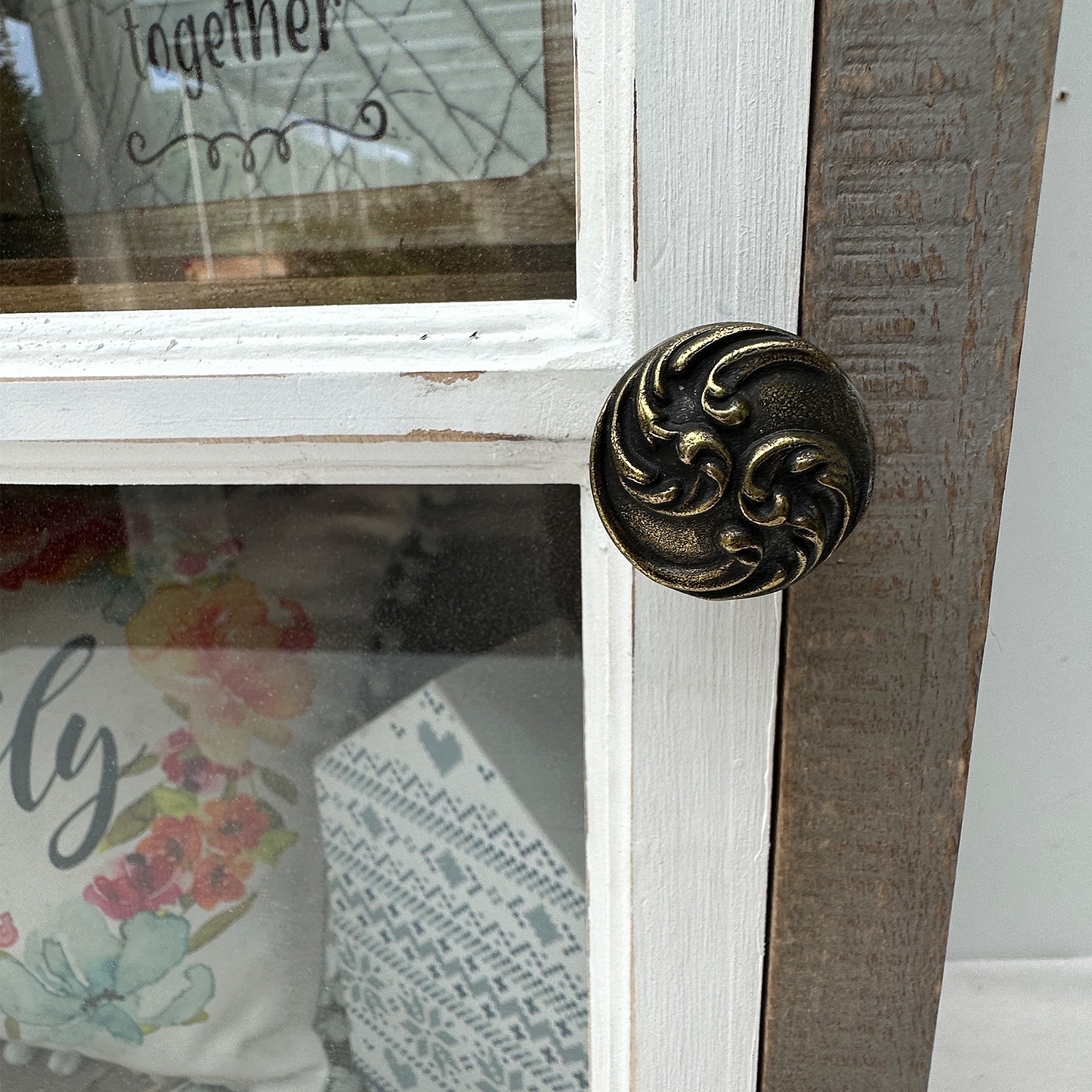 Shabby Chic Wood Storage Cabinet with Arched Door and Shelf, Farmhouse Nightstand