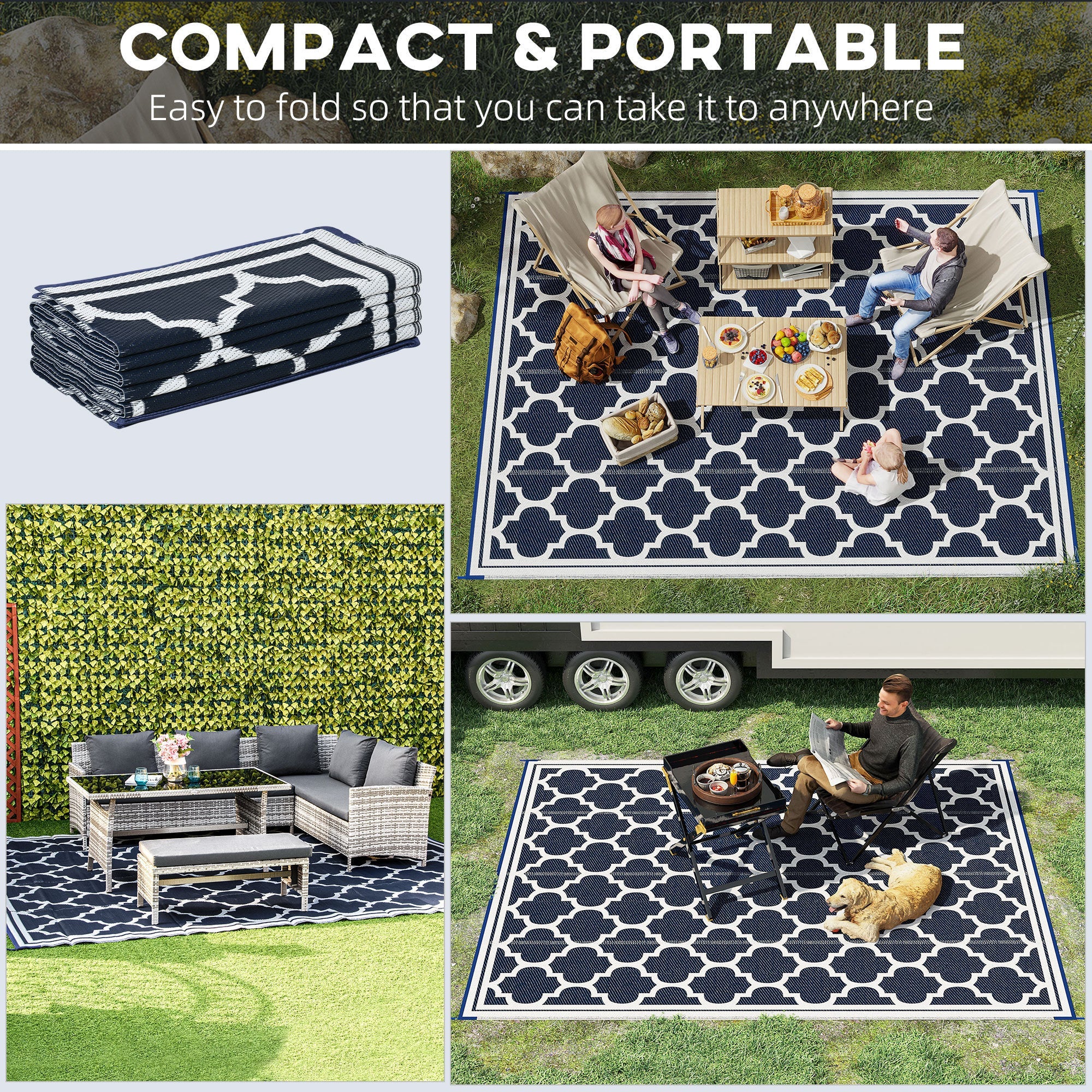 Reversible Outdoor Rug Carpet, 9' x 18' Waterproof with Carry Bag