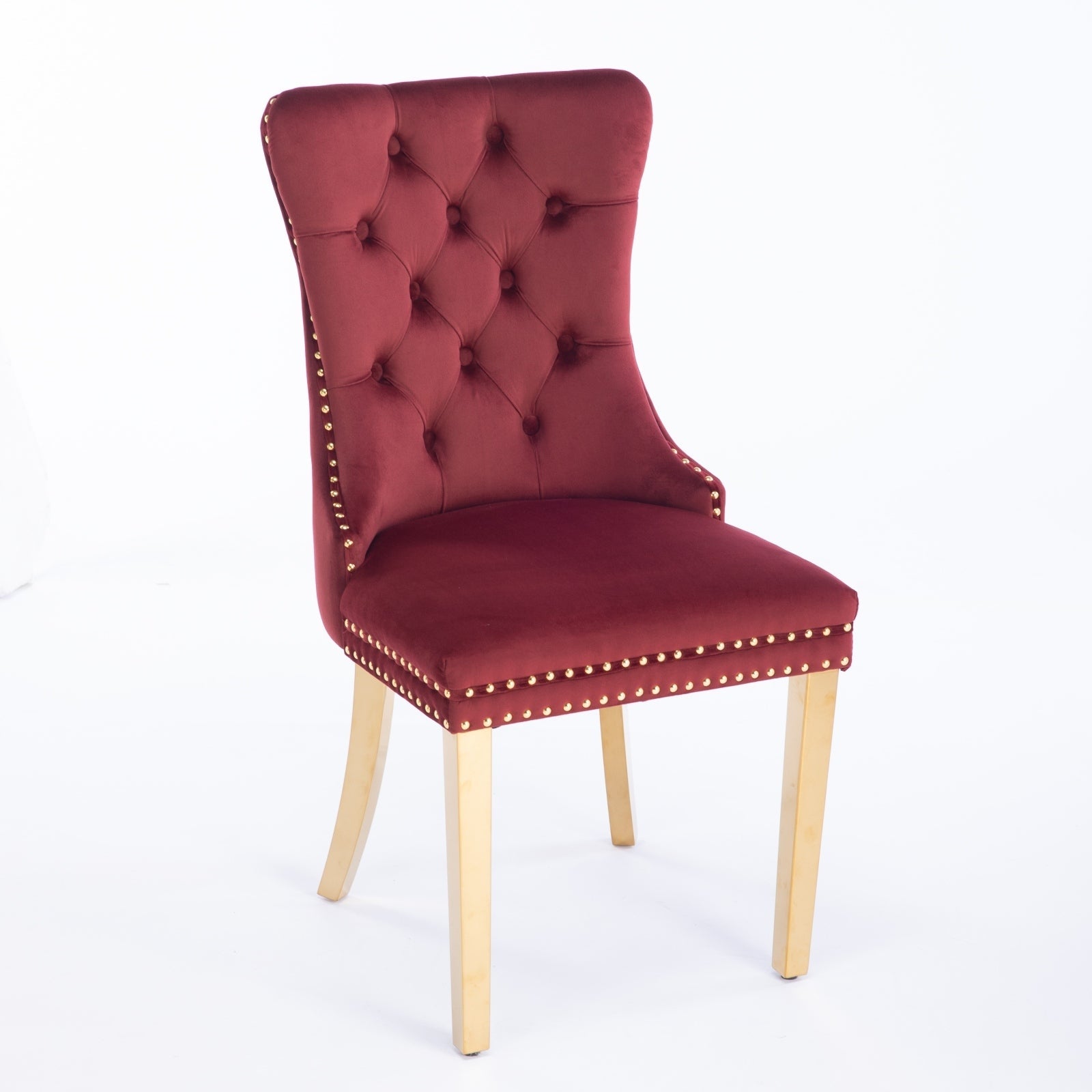 Nikki Collection Modern, High-end Tufted Solid Wood Contemporary Velvet ,Set of 2, Wine Red and Gold