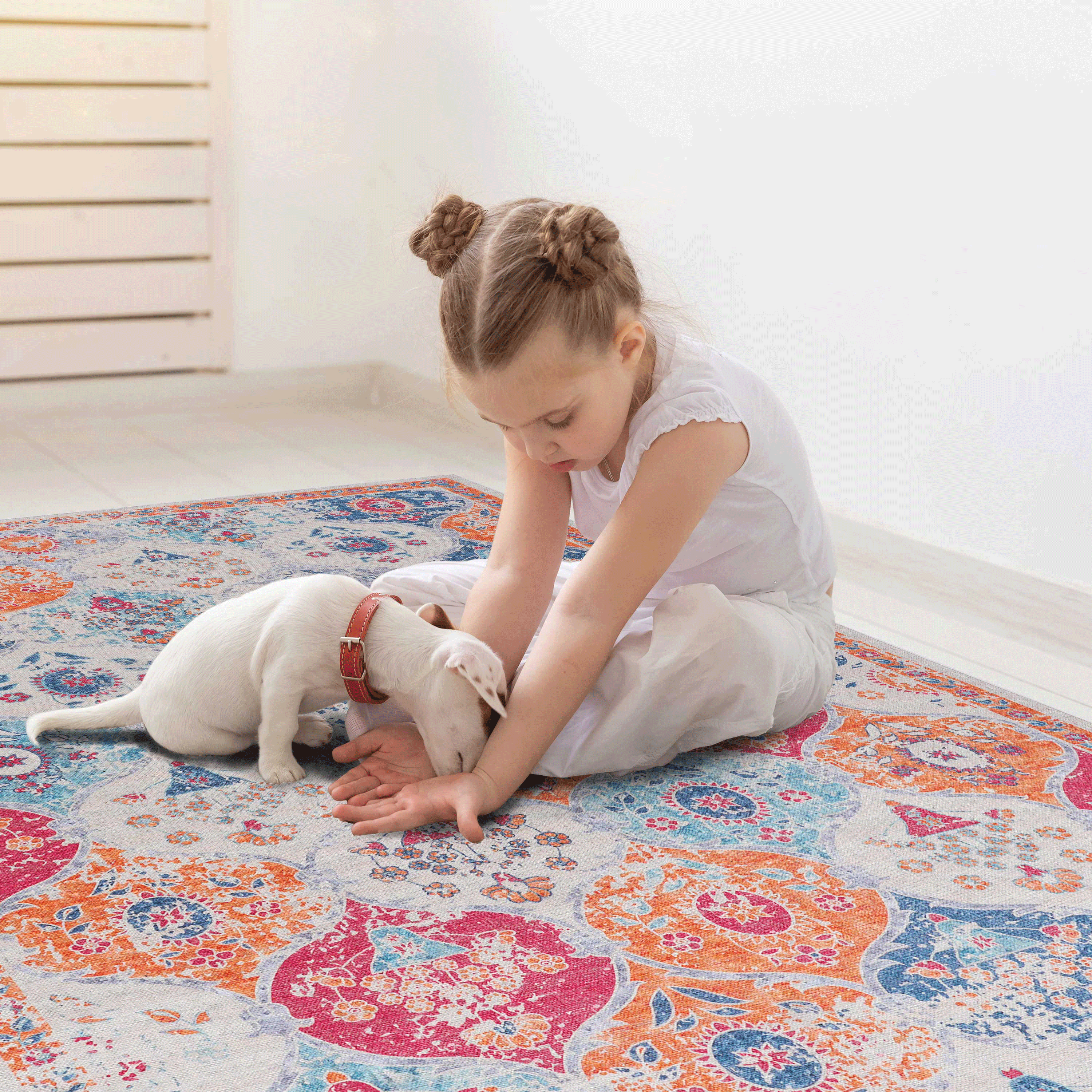 Naar 2x3 Cream Area Rug, Washable Area Rugs, Low-Pile, Non-Slip, Non-Shedding, Foldable, Kid&Pet Friendly