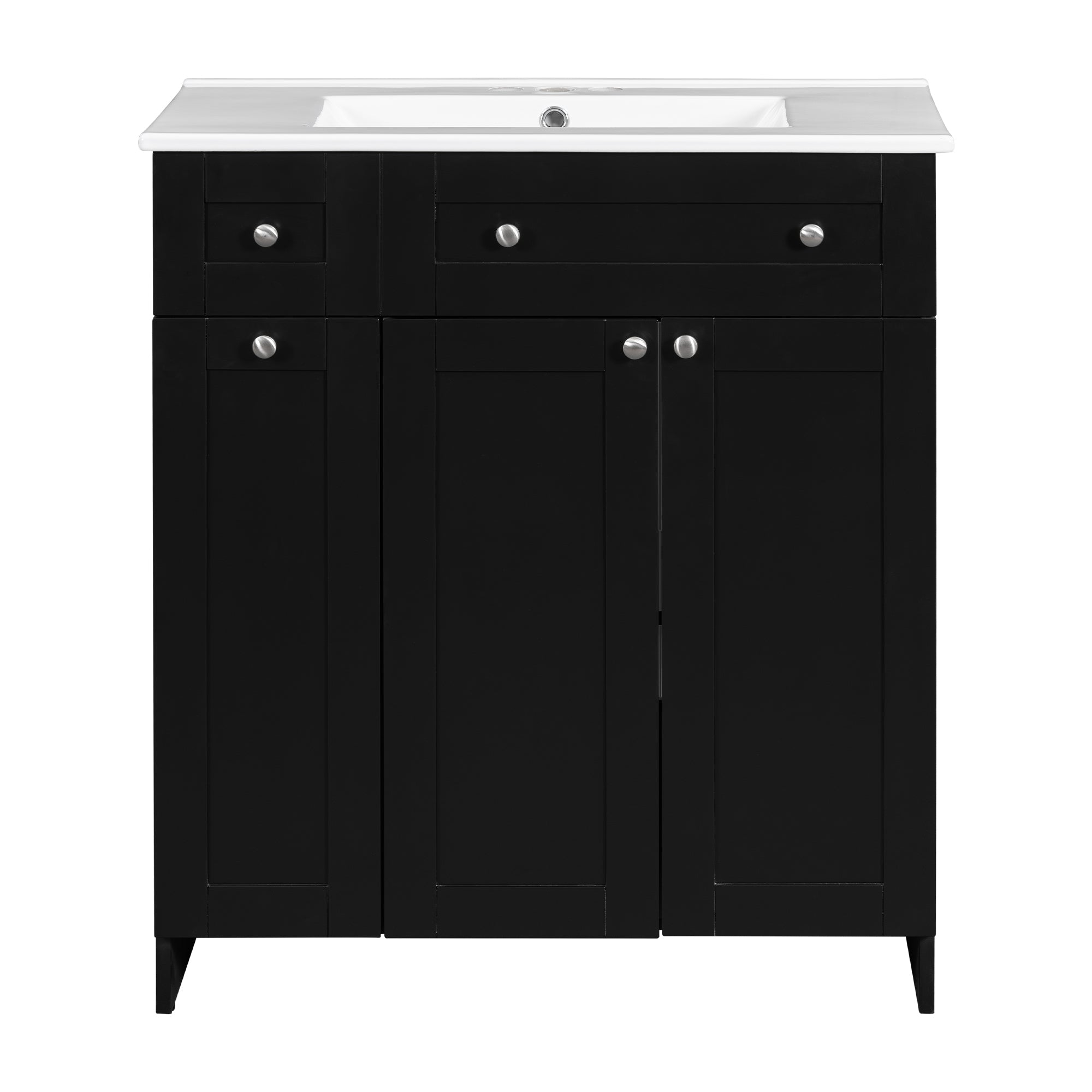 30-Inch Black Bathroom Vanity with Ceramic Sink Combo, Abundant Storage Cabinet - 2 Soft-close Doors and Double-tier Deep Drawer