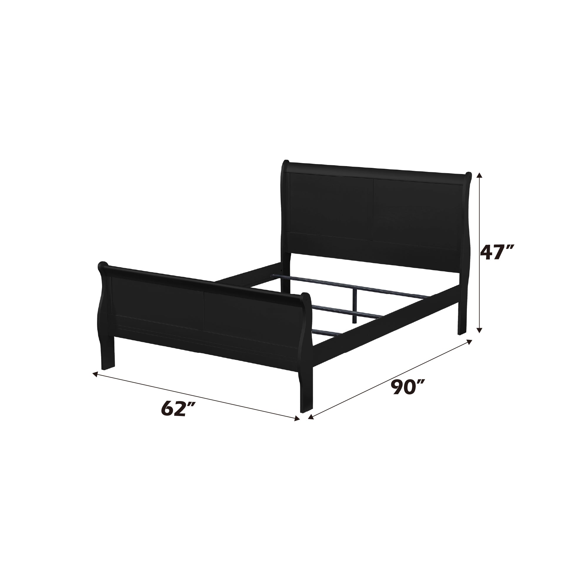 Louis Philippe Black Finish Queen Sleigh Bed