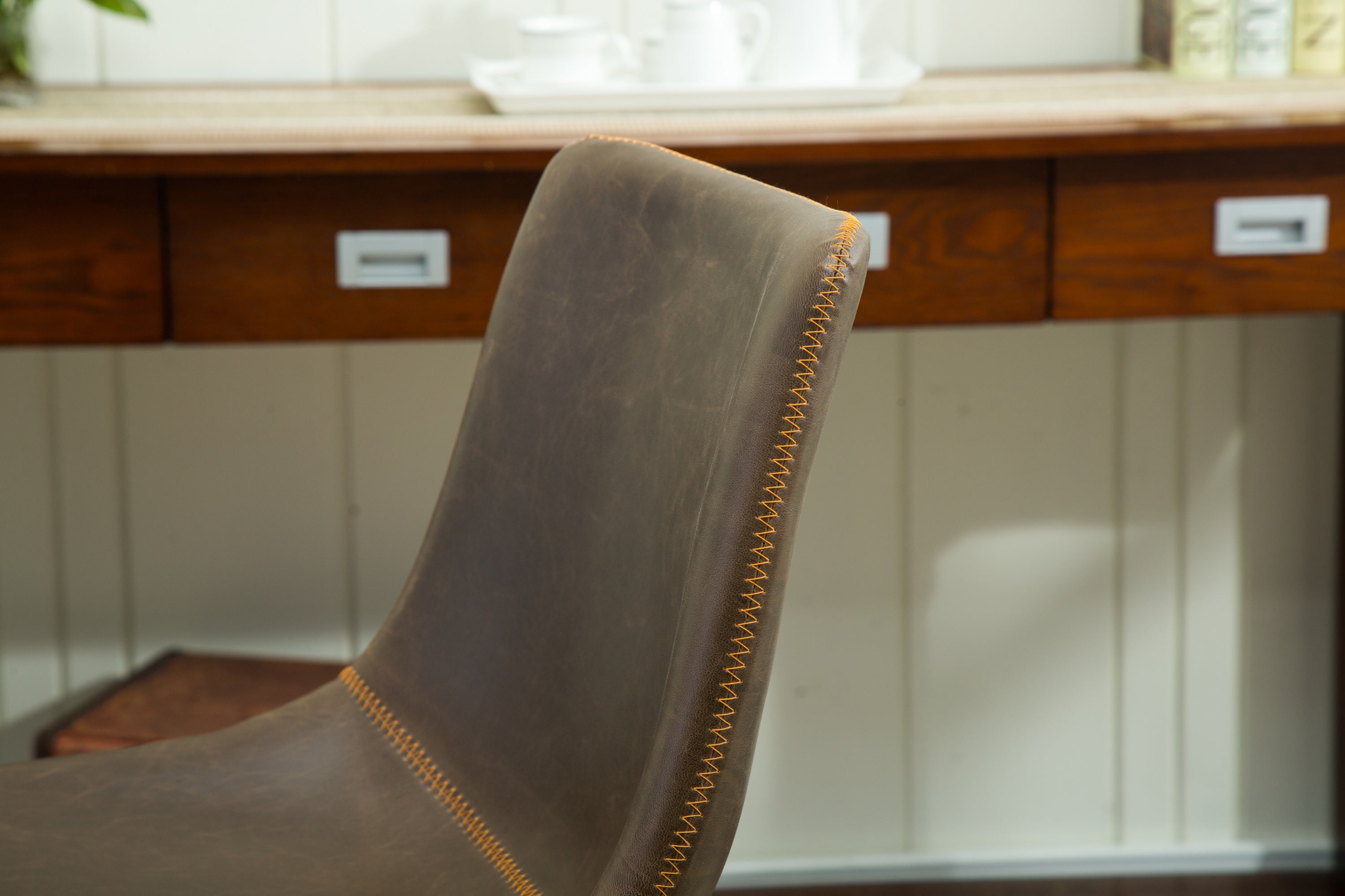 Lotusville Vintage Leather Dining Chairs, Set of 2, Antique Brown