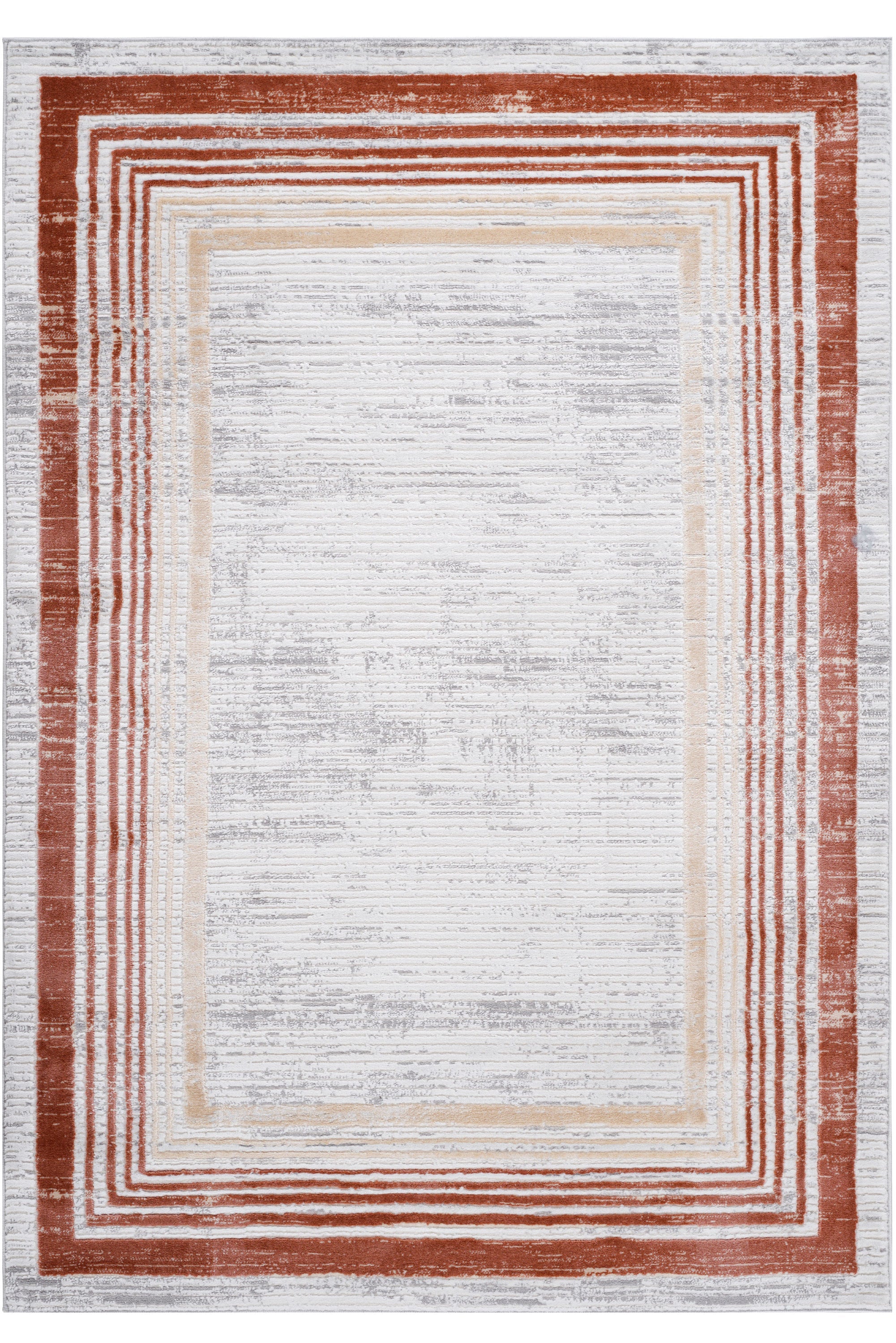 8X10 Brown/Ivory/Bordered Non-Shedding and Stain Resistant Area Rug