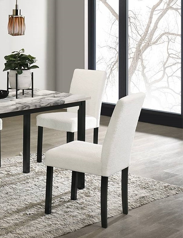 5pc Dining Set -White  Wool Fabric Chairs Faux Marble Top Table -Upholstered 4x Chairs Dining Room