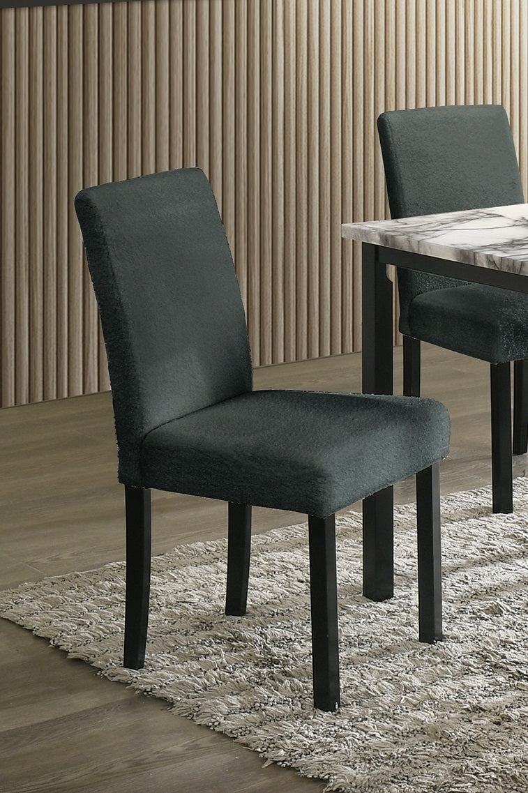 5pc Dining Set-Charcoal Finish Wool Fabric Chairs and  Faux Marble Top Table