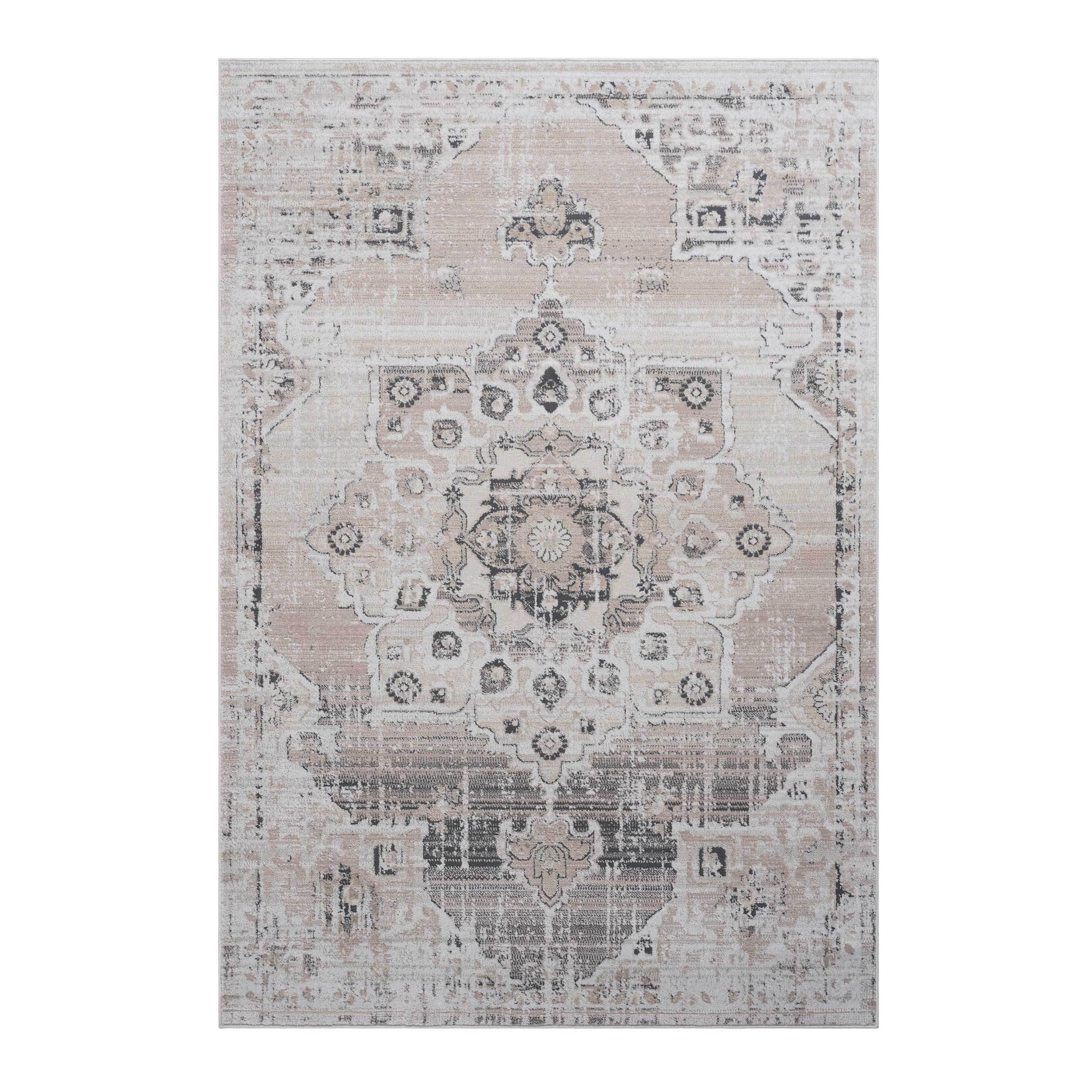 6X9 Cream/Beige /Medallion Non-Shedding and Stain Resistant Area Rug